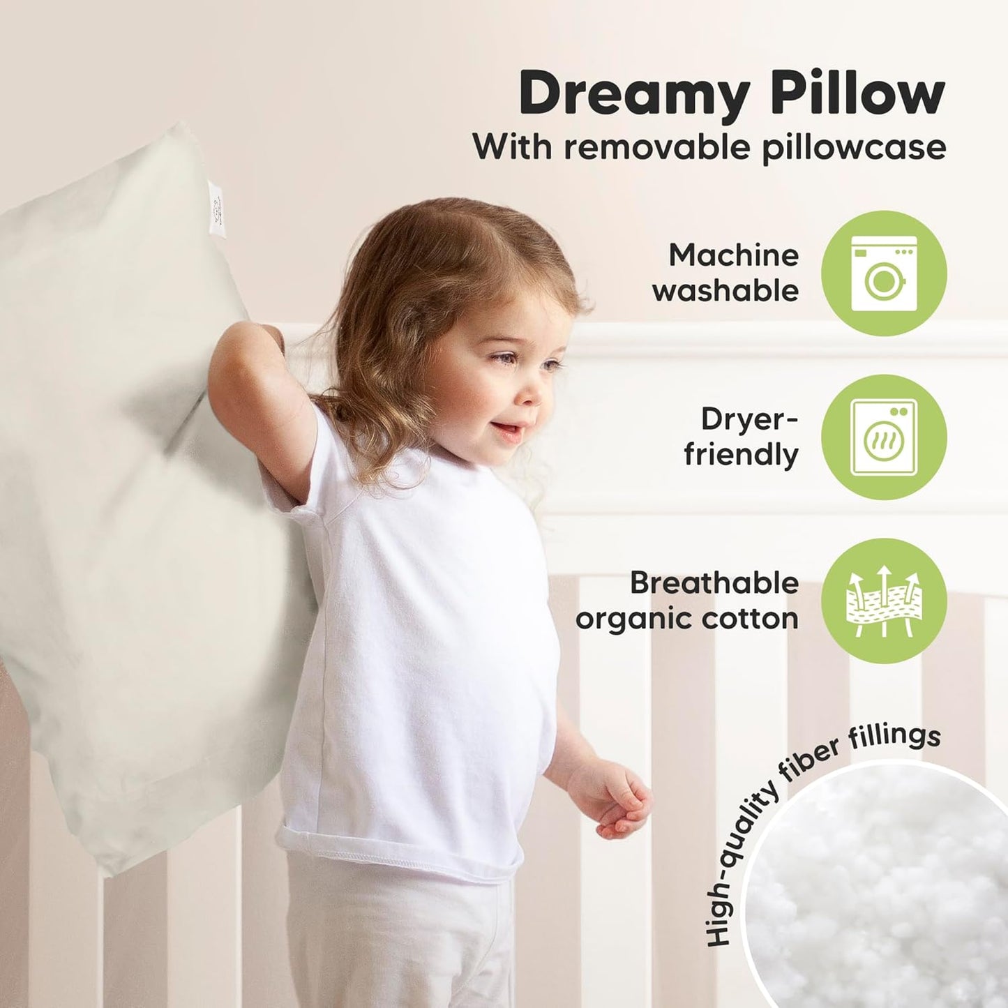 KeaBabies Toddler Pillow with Pillowcase, Jumbo 14X20 - Soft Organic Cotton Toddler Pillows for Sleeping - Machine Washable - Perfect for Travel, Toddler Bed Set (Clay)