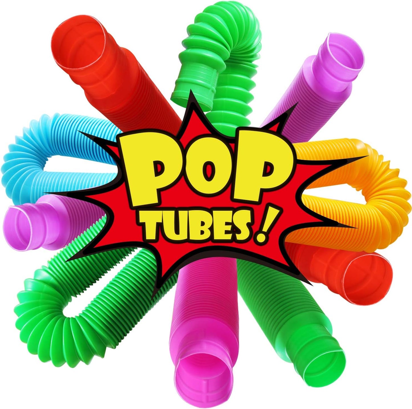 Novelty Place 6 Pack Pop Tubes Fidget Toy for Kids and Adults, Colorful Heavy Duty Tube Toy for Construction - Sensory Educational Toys Relieve Stress, Autism, and Anxiety