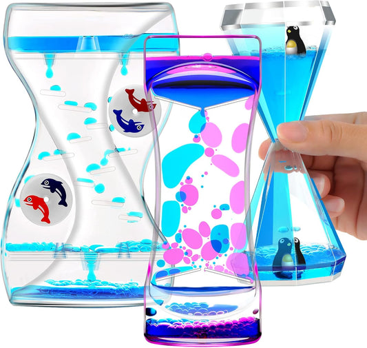 Liquid Motion Bubbler Timer Set of 3 Different Shapes Fidget Timers for Kids Adults, Diamond Shape Liquid Anxiety Toys for Sensory, Oil Water Office Desk Toys, Christmas Stocking Filler Gift