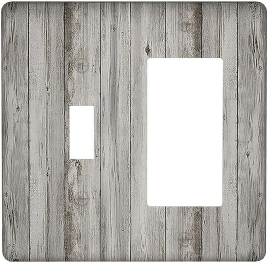 Outlet Covers Farmhouse Rustic Grey Barn Door Wood 1 Toggle 1 Rocker Combination Decorative Wall Plate Electrical Switch Plates Light Switch Cover Plate for Bedroom Cabin Decor