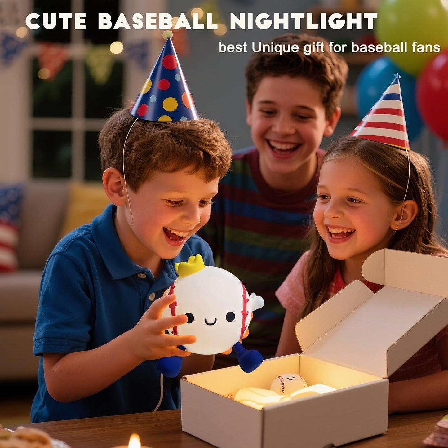 DREAMING MY DREAM Baseball Night Light,Cute Silicone Squishy Novelty LED Night Lamp, Touch Lamp with 2 Levels Dimmable 20Min Timer,for Nursery Bedroom Kids Room Boys Girls Gifts