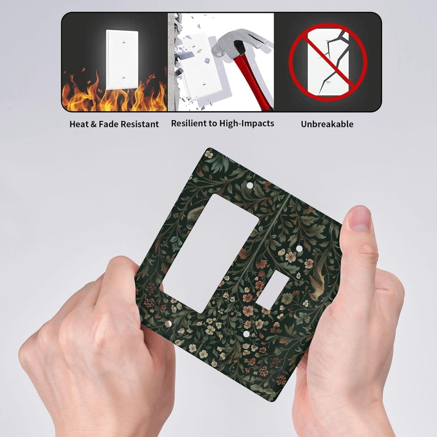 Outlet Covers Vintage Morris Colorful Flower Green Leaf 1 Toggle 1 Rocker Combination Decorative Wall Plate Electrical Switch Plates Light Switch Cover Plate For Bed Room Living Room Decor