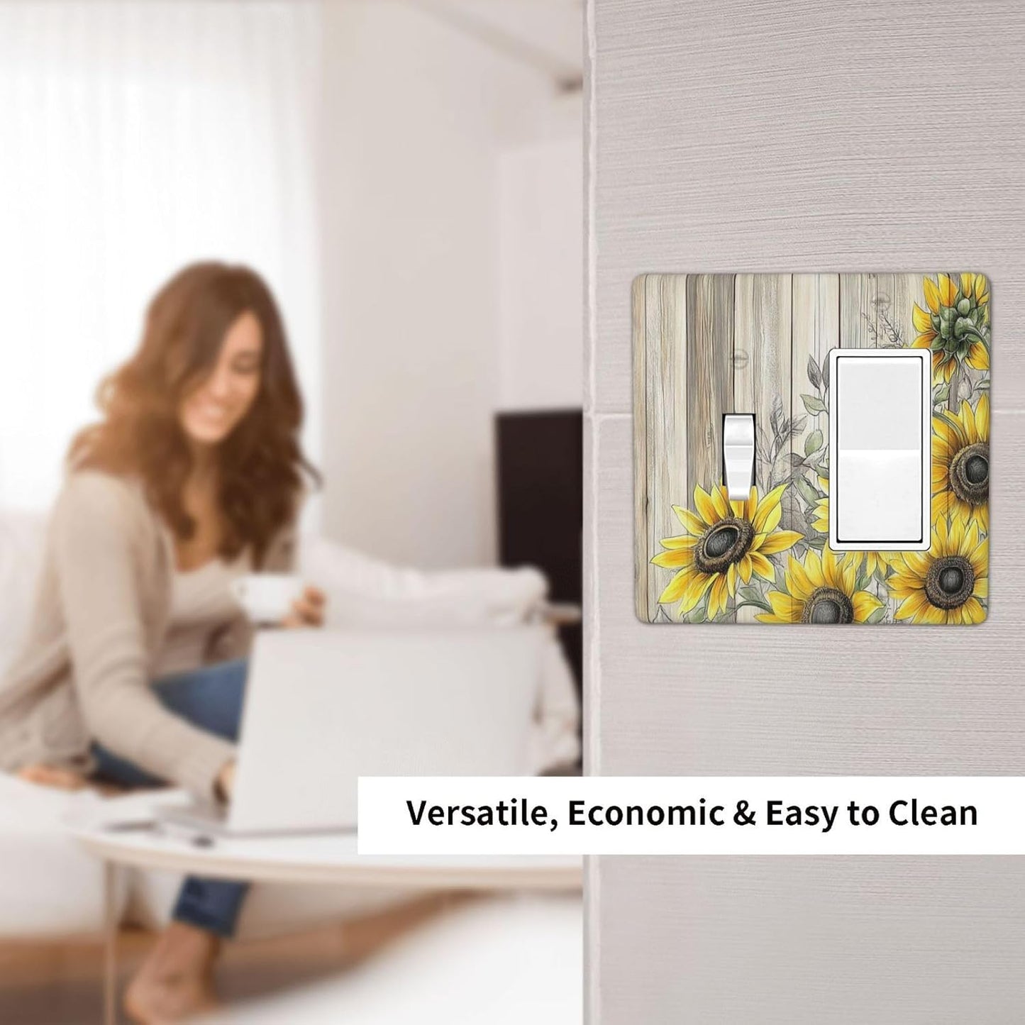 Outlet Covers Floral Sunflower Rustic Flower Vintage Wood 1 Toggle 1 Rocker Combination Decorative Wall Plate Electrical Switch Plates Light Switch Cover Plate For Farmhouse Cabin Decor