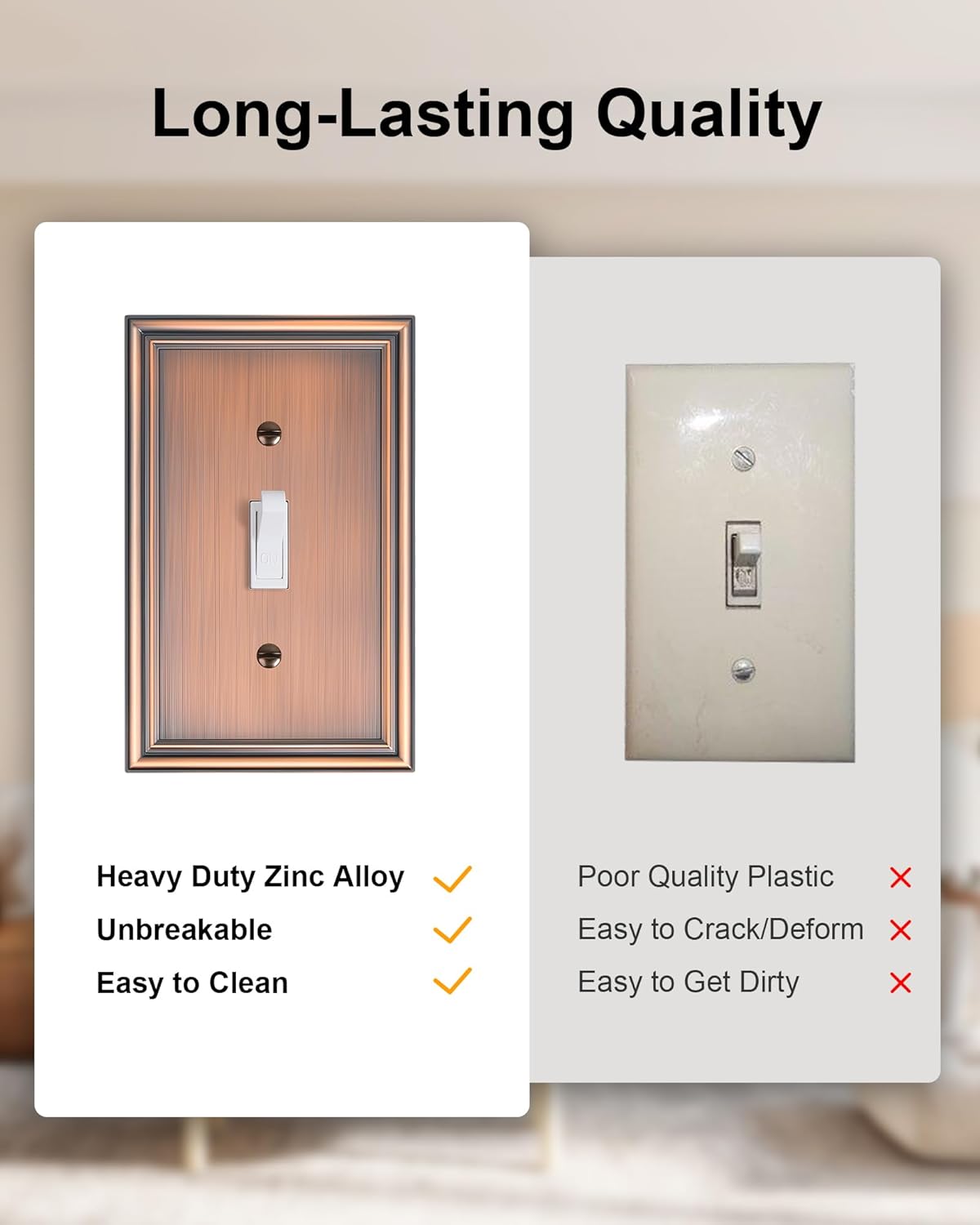 4-Pack Single Toggle Light Switch Cover Plate, Durable Solid Zinc Alloy Decorative Switch Plate Covers, Antique Copper 1 Gang Wall Plate, Corrosion Resistant