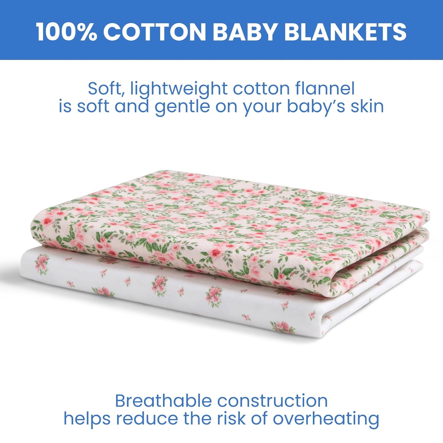 Delta Children 100% Cotton Flannel Baby Receiving Blankets for Girls and Boys – 30x30 Inches (Pack of 2), Pink Floral
