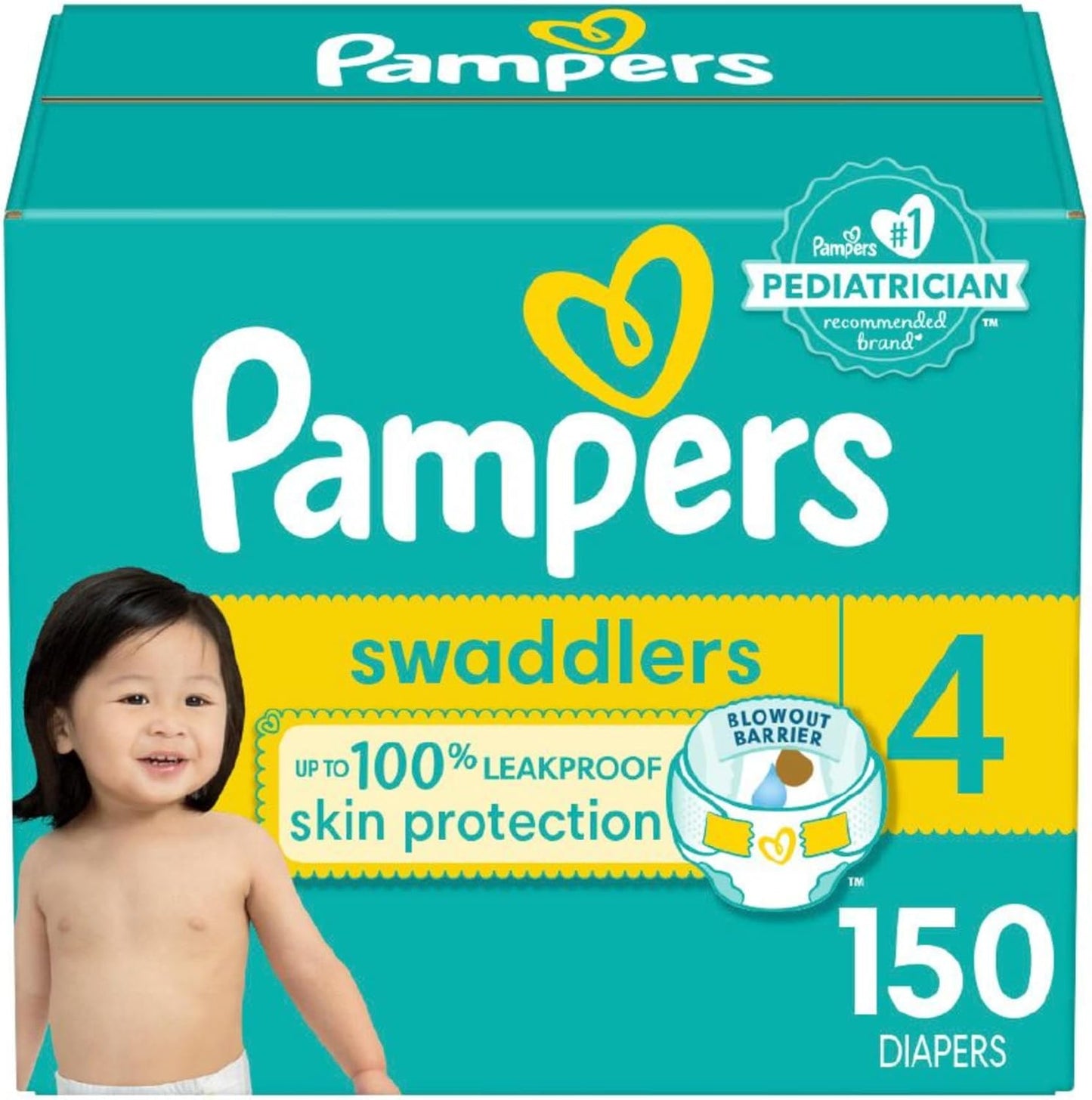Pampers Baby Diapers - Swaddlers - Size 4, 150 Count, Ultra Absorbent Disposable Infant Diaper