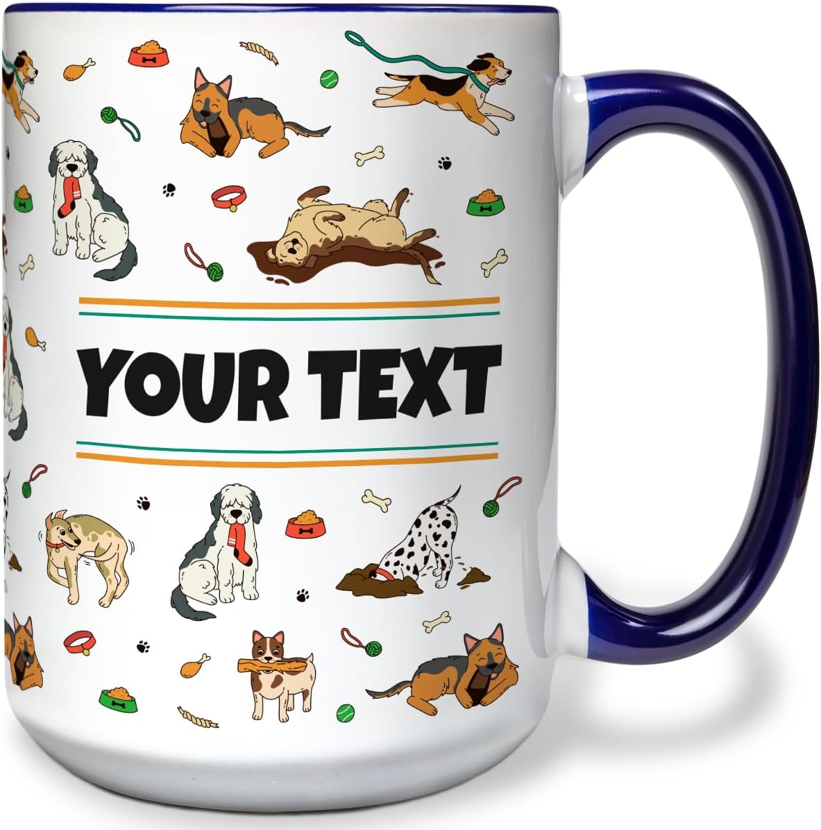 Personalized Mug for Kids - Dogs - Custom Name/Text, Ceramic Hot Chocolate/Cocoa/Coffee Cup for Boys/Girls, Birthday/Christmas/Holiday Gift - 15 oz, Navy Blue Handle