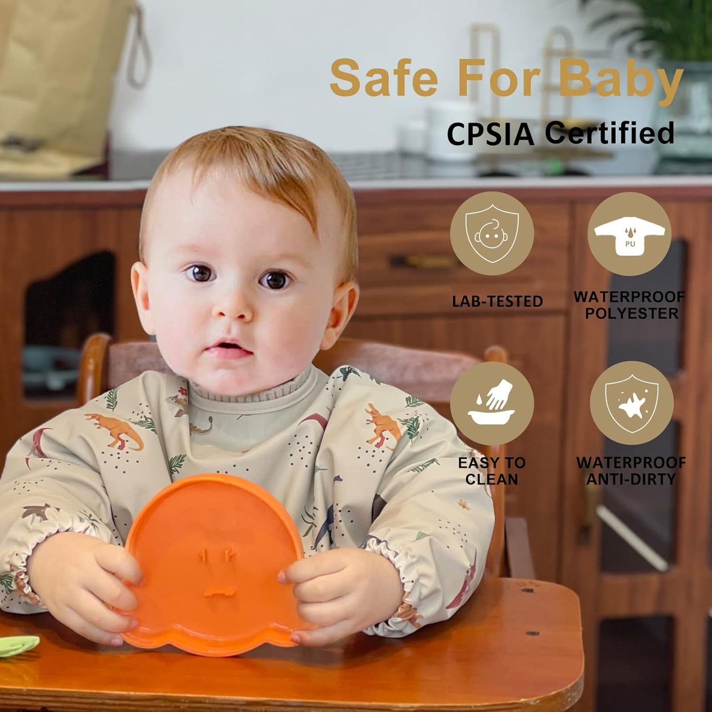 Long Sleeve Baby Bibs for Toddlers, Waterproof, Boys Girls Smock with Food Catcher Pocket for Feeding, Eating