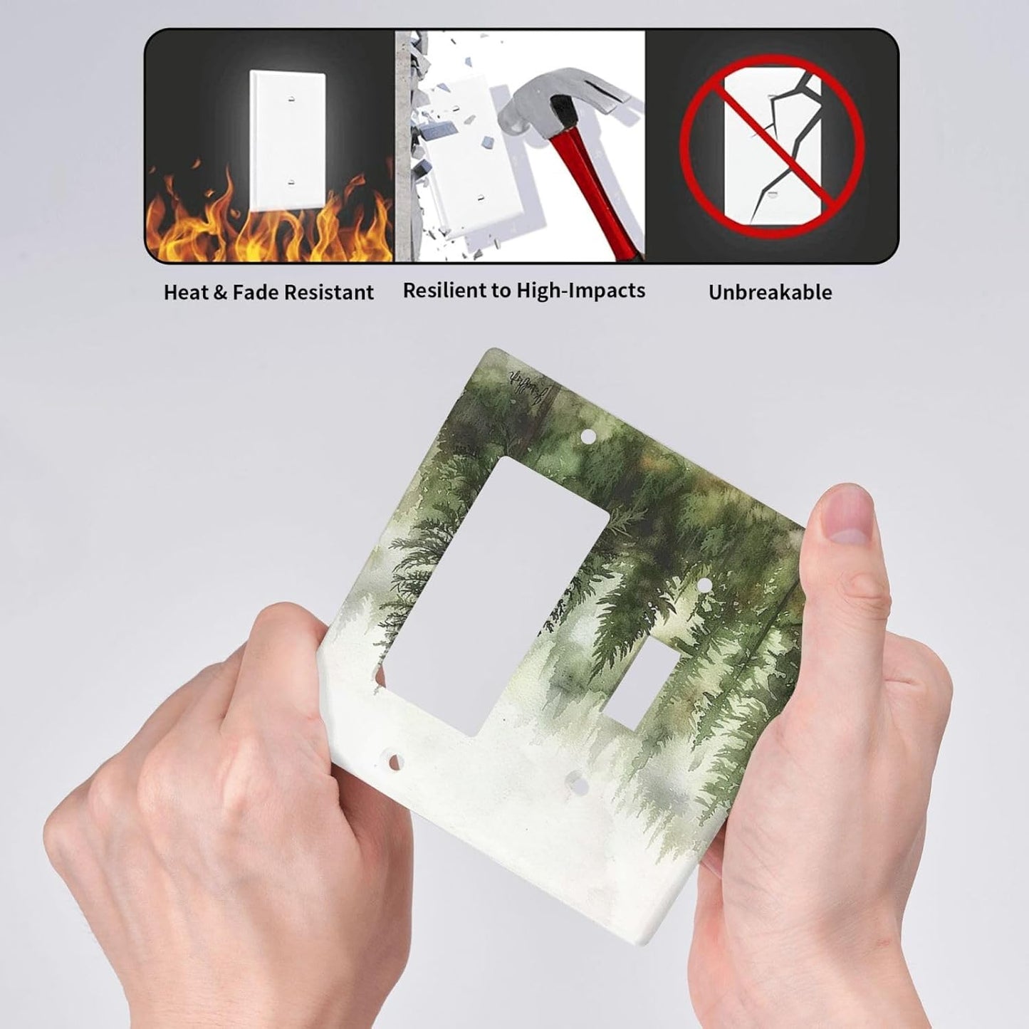 Outlet Covers Green Forest Watercolor Painting Foggy Pine 1 Toggle 1 Rocker Combination Decorative Wall Plate Electrical Switch Plates Light Switch Cover Plate for Bedroom living Room