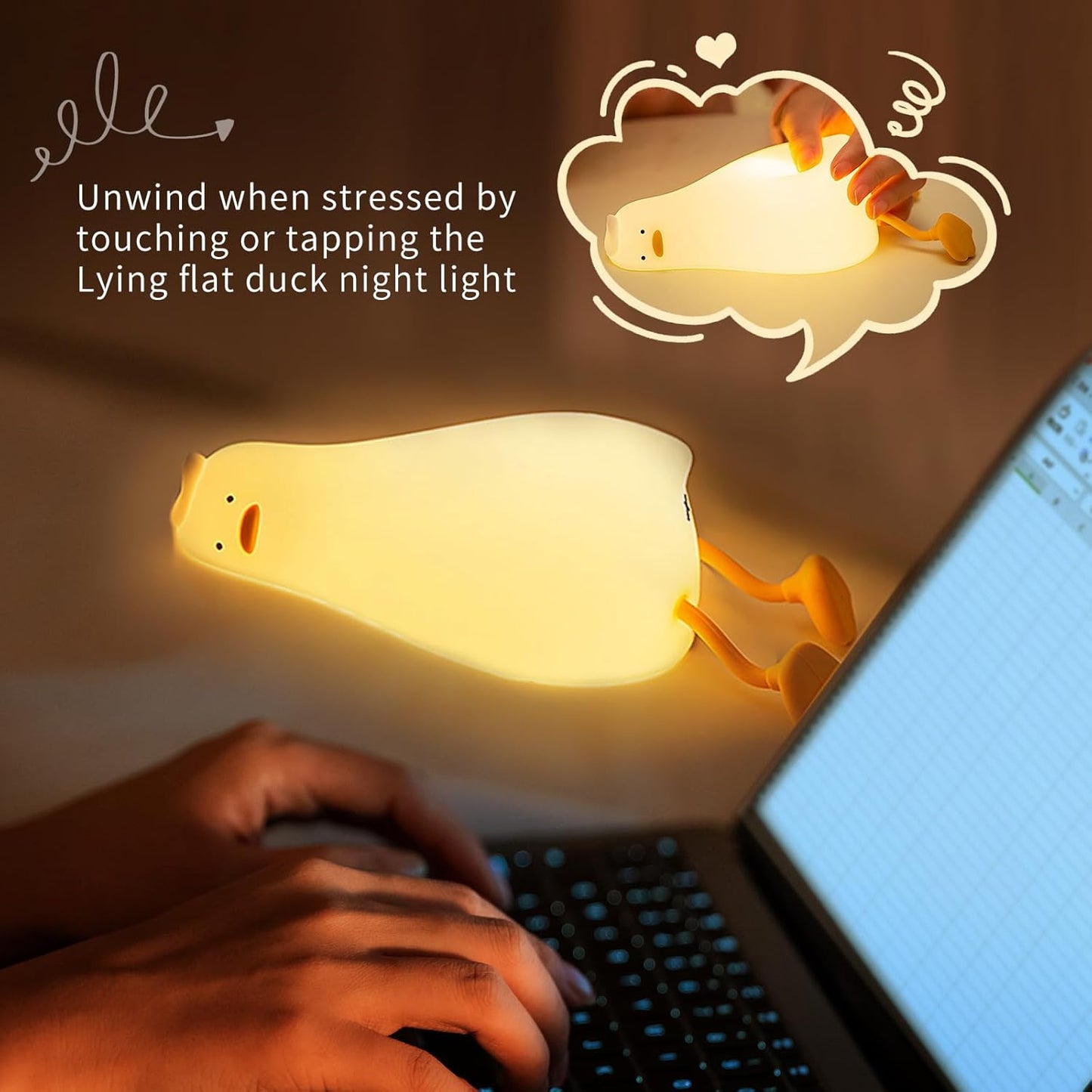 Squishy Night Light, Lying Flat Duck Night Light, Travel Nightlight, 3 Level Dimmable Nursery, Rechargeable Bedside Touch Lamp for Breastfeeding Toddler Baby Kids Decor