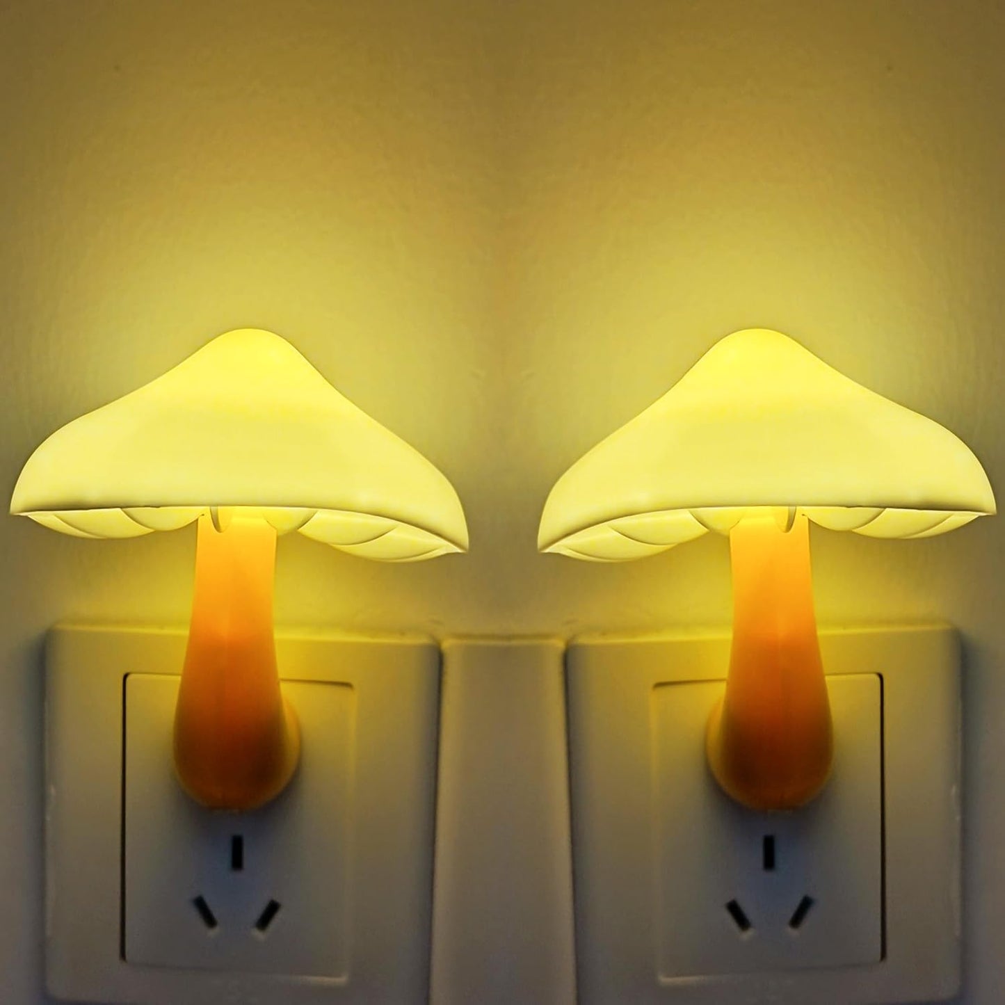 AUSAYE 2 Pack Sensor LED Night Light Plug in NightLight Energy Saving Wall Lamp Mushroom Night Lights for Bedroom, Bathroom,Toilet,Hallway,Kitchen,Kids,Adults Warm White