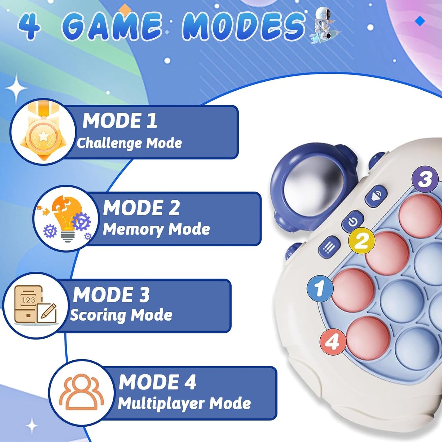 Toymaker Quick Push Game Console Handheld Game Toys Puzzle Popping Press Toy Interesting Push Bubble Fidget Stress Relief Toys Birthday Presents for 3+ Years Old Kids (Astronaut)