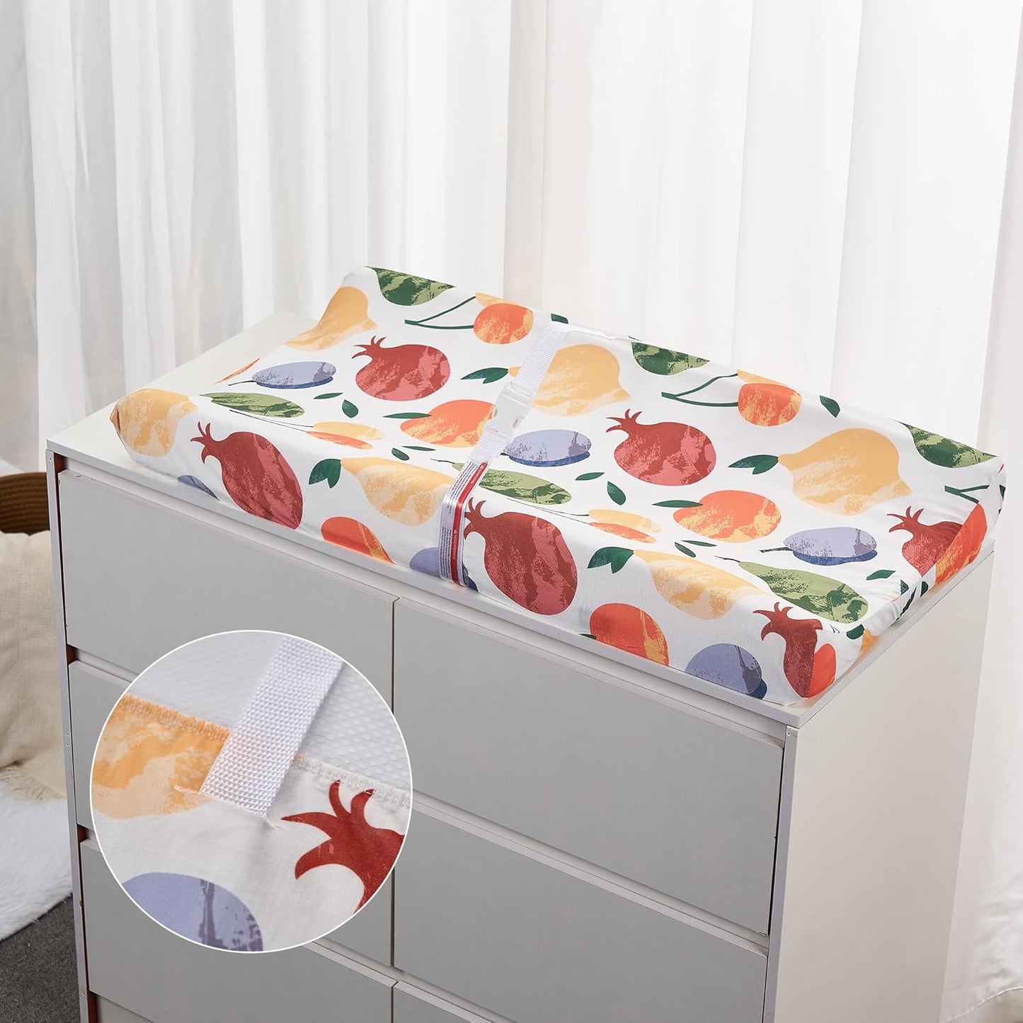 TILLYOU Baby Changing Pad Cover, Changing Table Cover for Girls Boys, Ultra Soft Breathable, 2 Pack Fruit Shadow & orangish