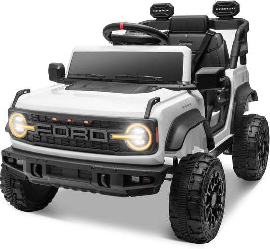 ENYOPRO Licensed Ford Bronco Raptor Electric Car for Kids, 12V Ride On Toys for Toddlers, Christmas Birthday Gifts Ride On Car for Kids Age 3-6 w/Remote Control, Bluetooth, LED Lights, 2 Speed (White)