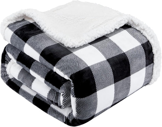 Touchat Sherpa Plaid Twin Blanket 60" X 70", Fuzzy Fluffy Soft Cozy Throw Blanket, Twin Size Plush Fleece Flannel Plush Microfiber Blanket for Couch Bed Sofa (Black)