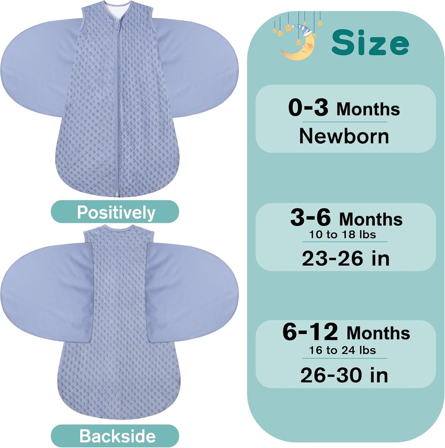 Fleece Newborn Sleep Sack Baby Swaddle,3-Way Adjustable Wearable Blanket,2 Pack Fleece Swaddling Sleeping Bag TOG 2.0， (Blue&Green, 6-12 Months)