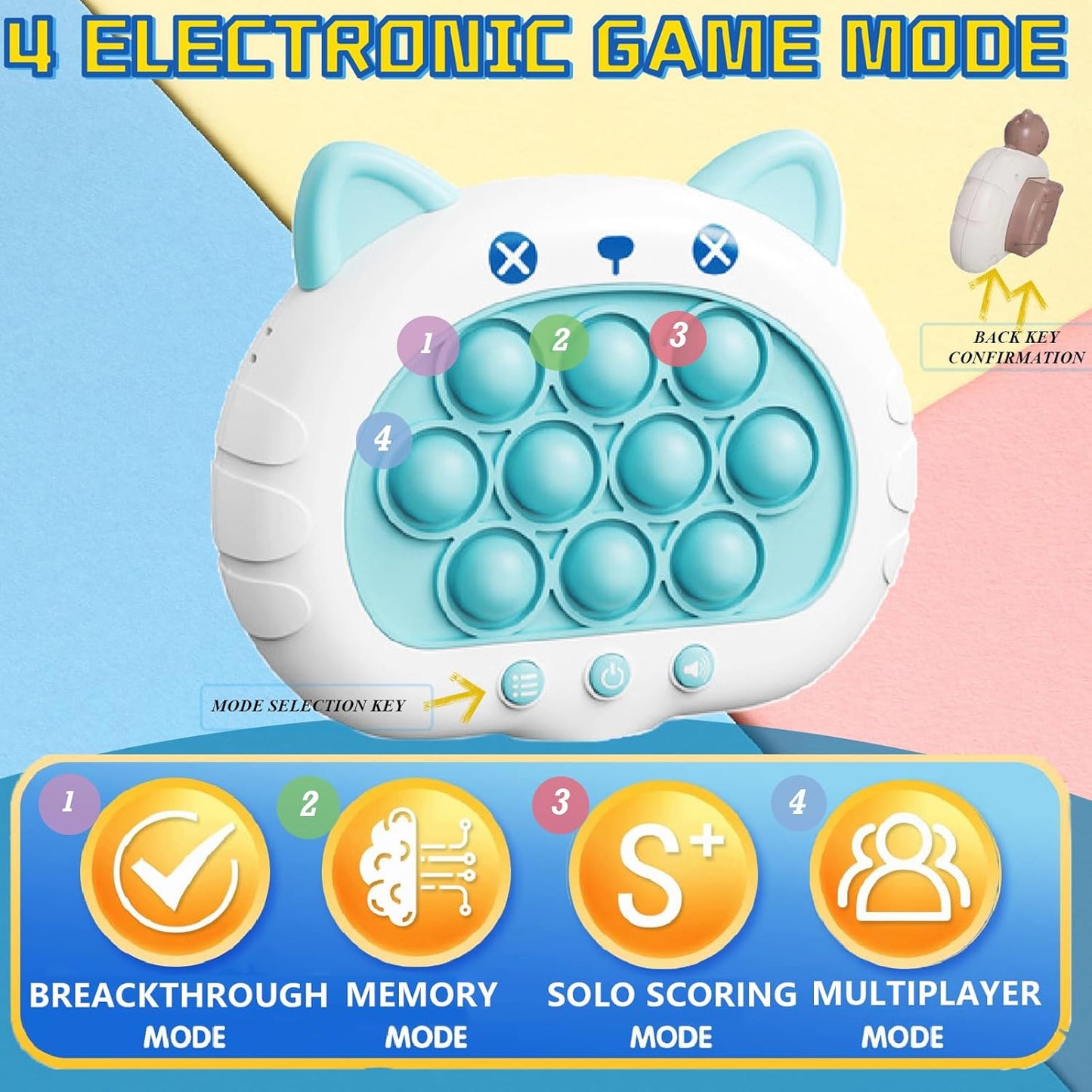 Creative Stress Relief Toys, Decompression Breakthrough Puzzle Pop Button Gopher Game Machine, Novelty Fidget Toys Party Favor Gifts for Kids Adults, Toy for 3+ Year Old (Blue Cat)