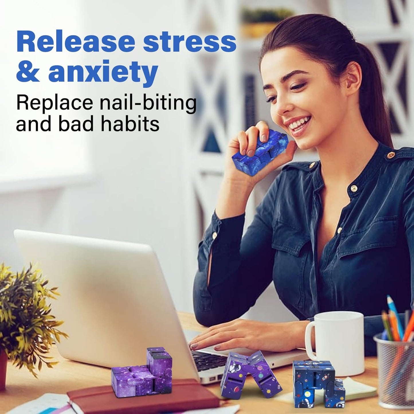 Infinitycube Fidget Toy Stress Relieving Fidgeting Game for Kids and Adults,Cute Pocket-sized Unique Gadget for Anxiety Relief and Kill Time (4, Galaxy & Astronauts)