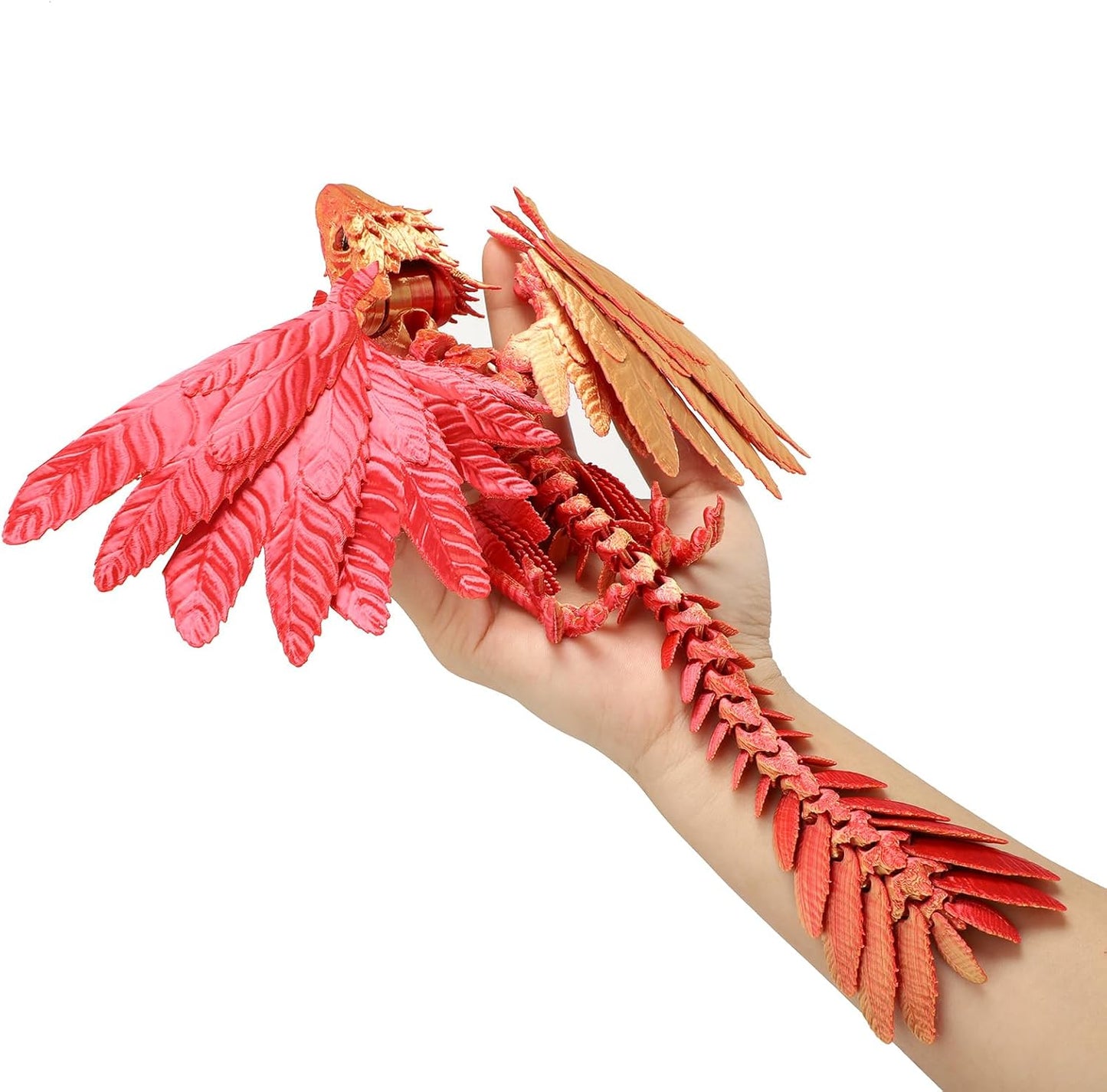 3D Printed Feathered Wyvern Dragon, 3D Printed Dragon with Wings,Adjustable Wings and Simulated Glasses Articulated Dragon Crab Toy, Desktop Pet Toy, Home Office Decor (Red)