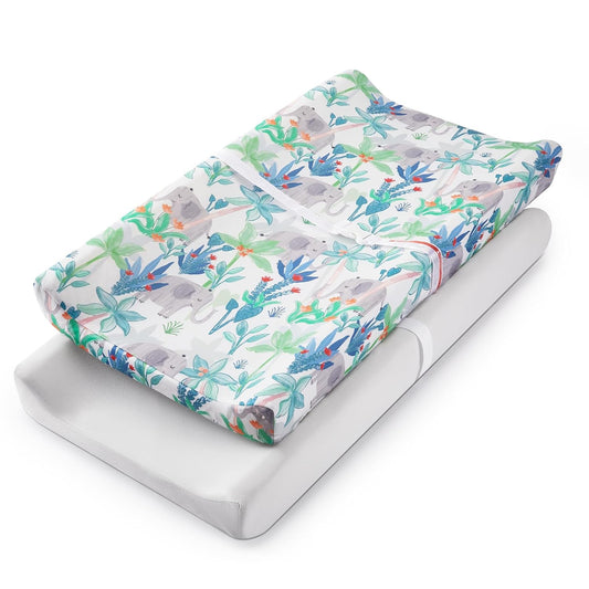 TILLYOU Baby Changing Pad Cover, Changing Table Cover for Girls Boys, Ultra Soft Breathable, 2 Pack Rainforest Elephant & Grey