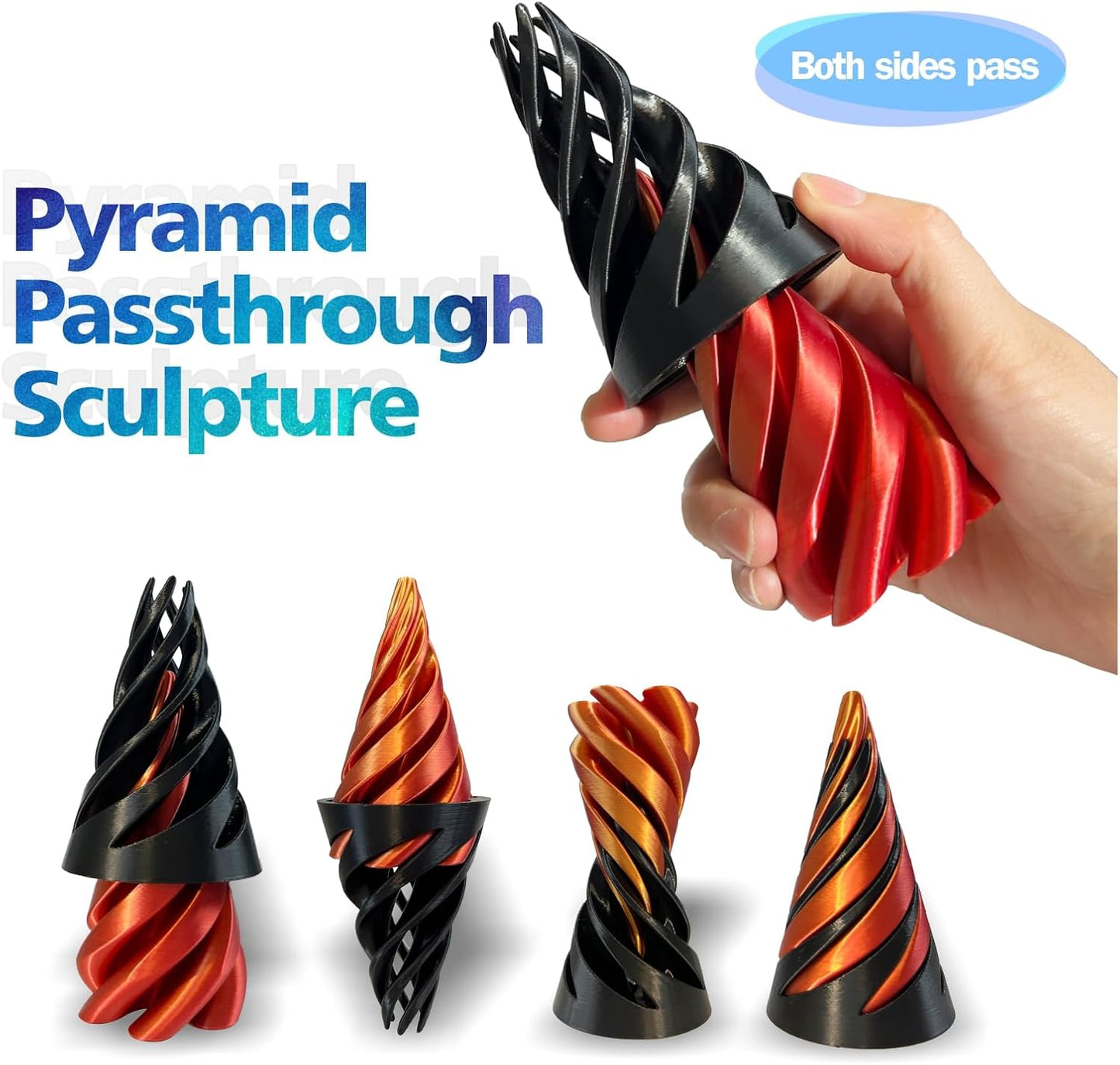 Impossible Cone-3D Printed Spiral Cone Fidget Toy, Helix Nut Spiral Cone Fidget Toy, 4inch Impossible Pyramid Passthrough Sculpture Pass Through Pyramid for Home Office Desk Stress Relief