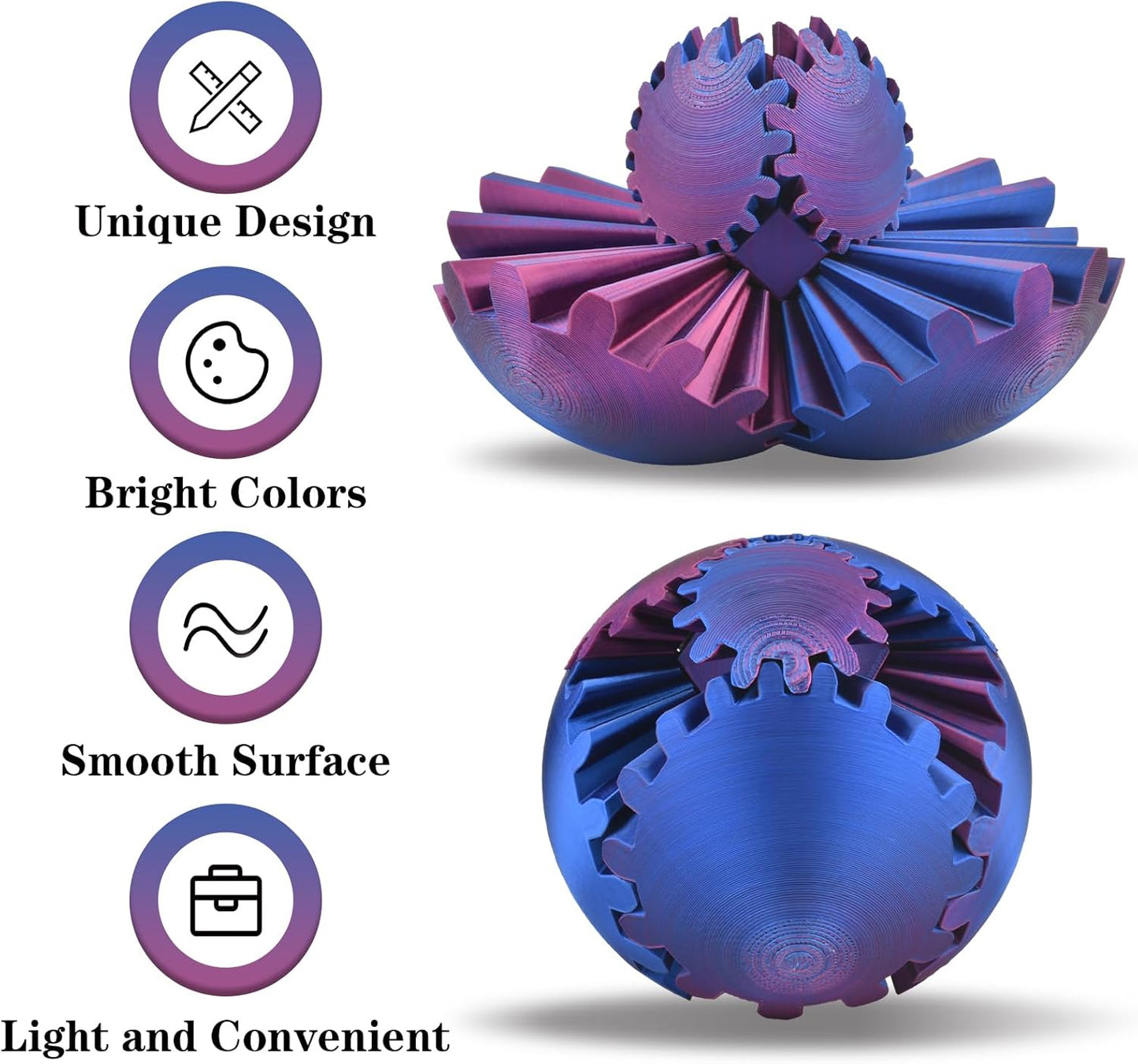 3D Printed Gear Sphere Ball – Colorful Gear Ball Fidget Gear Sphere Puzzle Cube Stress Relief Toy for Office and Home Decor Unique Gift Idea for Friends and Family (Red&Blue)
