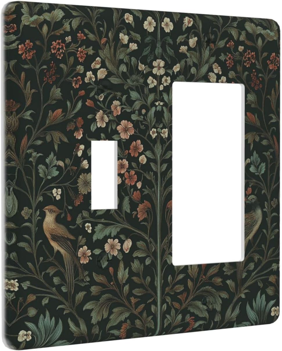 Outlet Covers Vintage Morris Colorful Flower Green Leaf 1 Toggle 1 Rocker Combination Decorative Wall Plate Electrical Switch Plates Light Switch Cover Plate For Bed Room Living Room Decor