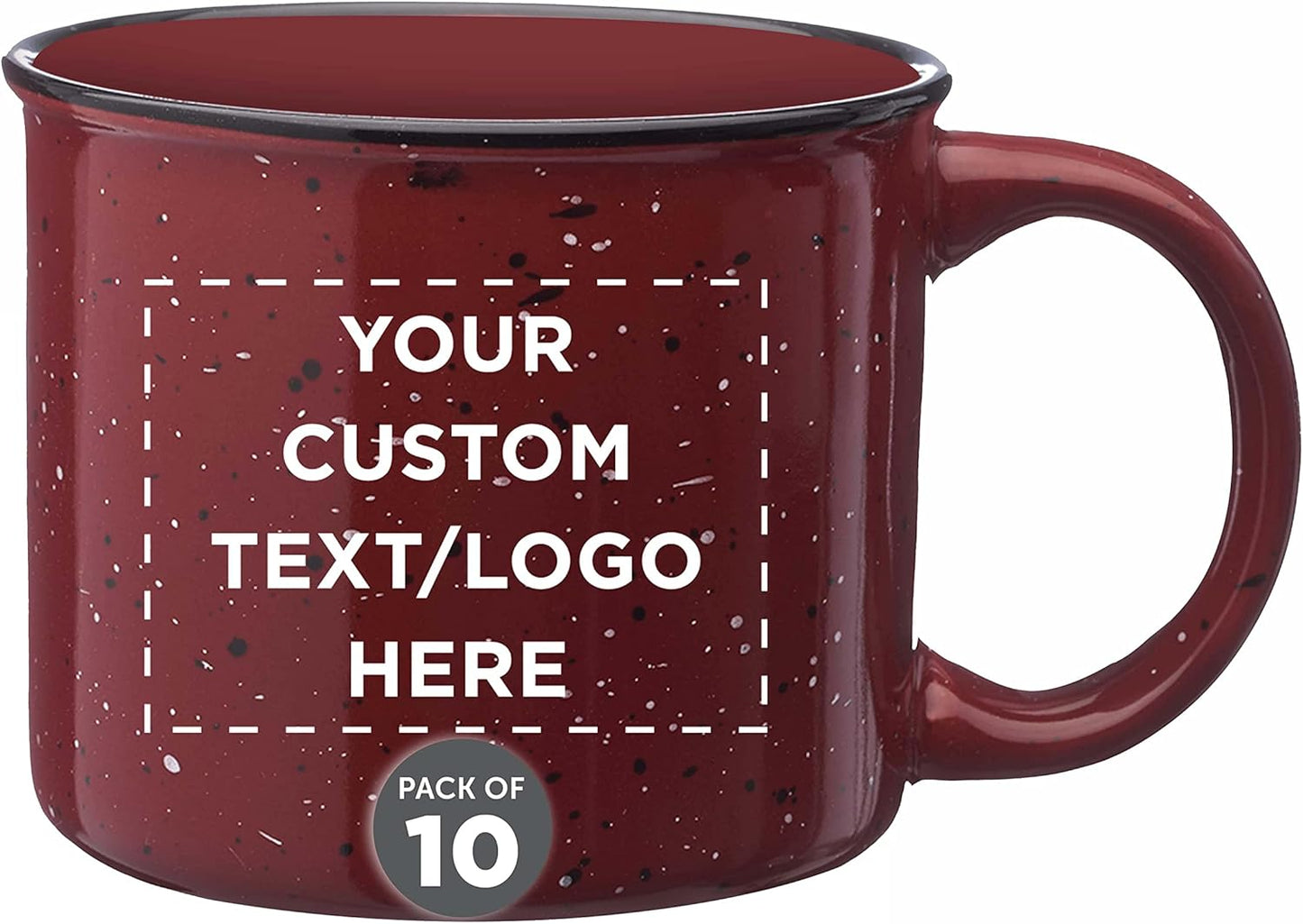 DISCOUNT PROMOS Custom Ceramic Campfire Coffee Mugs 13 oz. Set of 10, Personalized Bulk Pack - Perfect for Tea, Espresso, Cappuccino, Hot Cocoa - Maroon