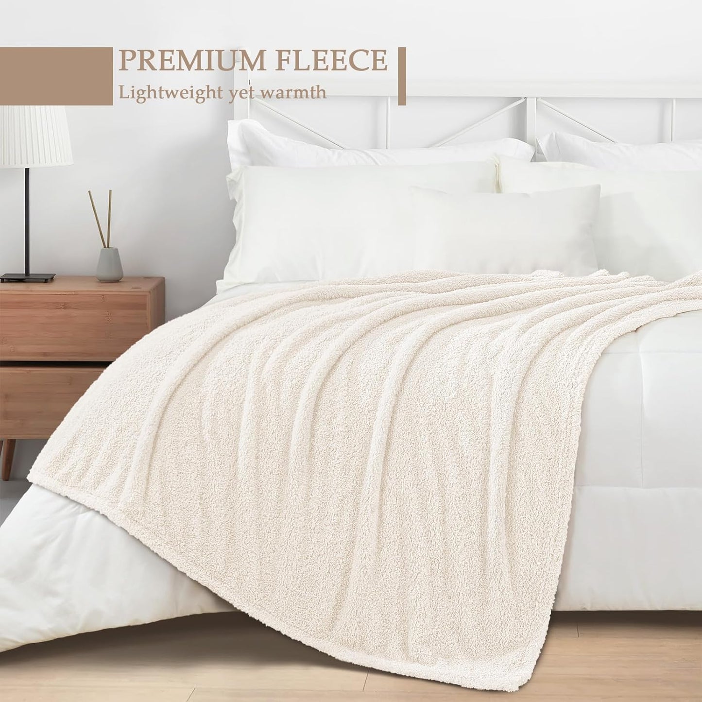 Exclusivo Mezcla Fleece Blanket for Couch, Soft and Cozy Twin Blankets for Women Men Girls Kids, Suitable for All Seasons, White, 60x80 Inches