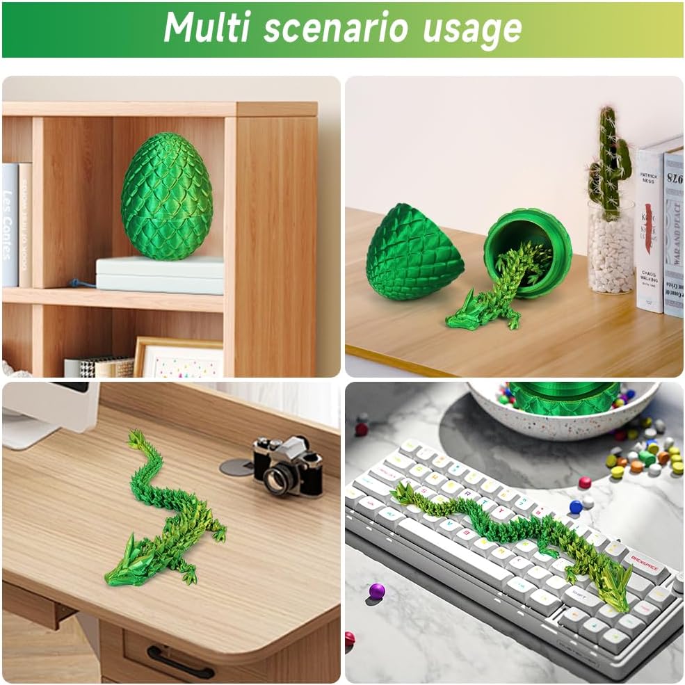 3D Printed Dragon Egg, Mystery Crystal Dragon Egg Fidget Toys Surprise, Articulated Crystal Dragon Eggs with Dragon Inside (Laser Yellow Green)