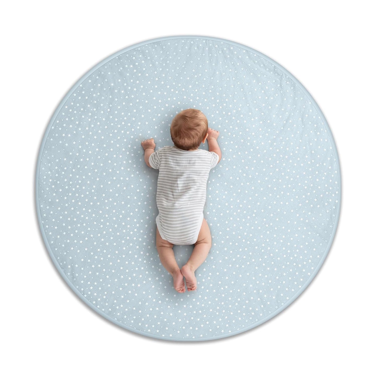 Byrd & Blume Round Baby Play Mat, Organic Cotton Soft Padded Nursery Floor Mat, Safe Hypoallergenic Baby Mat, Reversible, Foldable, Portable Infant Tummy Time Mat Fits Tents & Playpens (40"x40") Blue