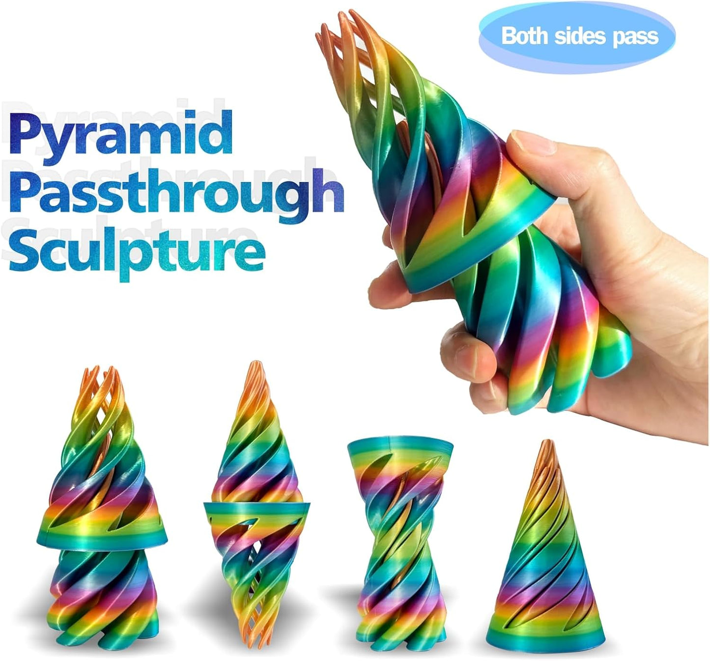 Impossible Cone-3D Printed Spiral Cone Fidget Toy, Helix Nut Spiral Cone Fidget Toy, 4inch Impossible Pyramid Passthrough Sculpture Pass Through Pyramid for Home Office Desk Stress Relief