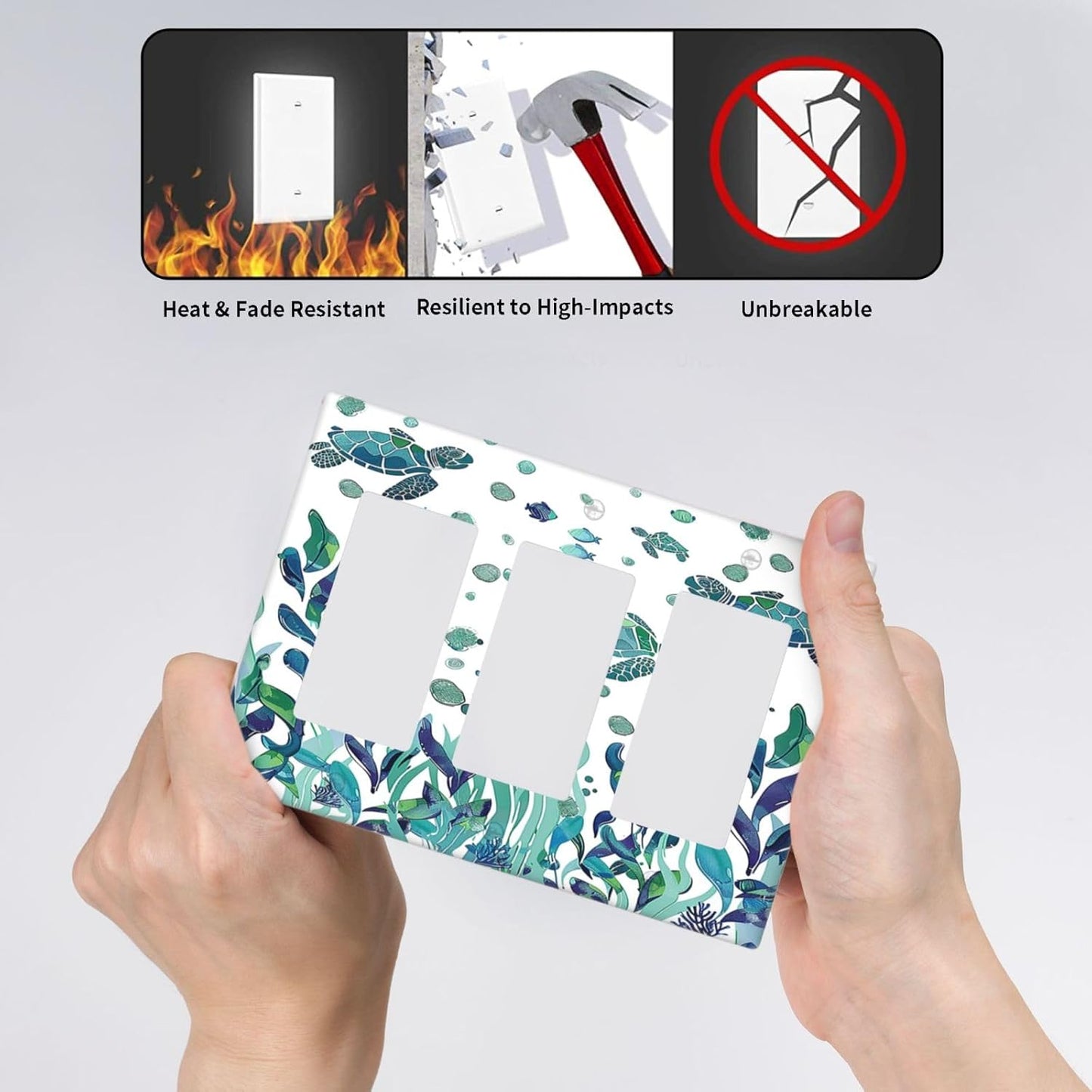 Light Switch Covers Vibrant Turtle Seagrass Watercolor Painting 3 Gang Rocker Electrical GFCI Decorative Triple Outlet Wall Plate Cover Switchplate for Bathroom living Room Decor