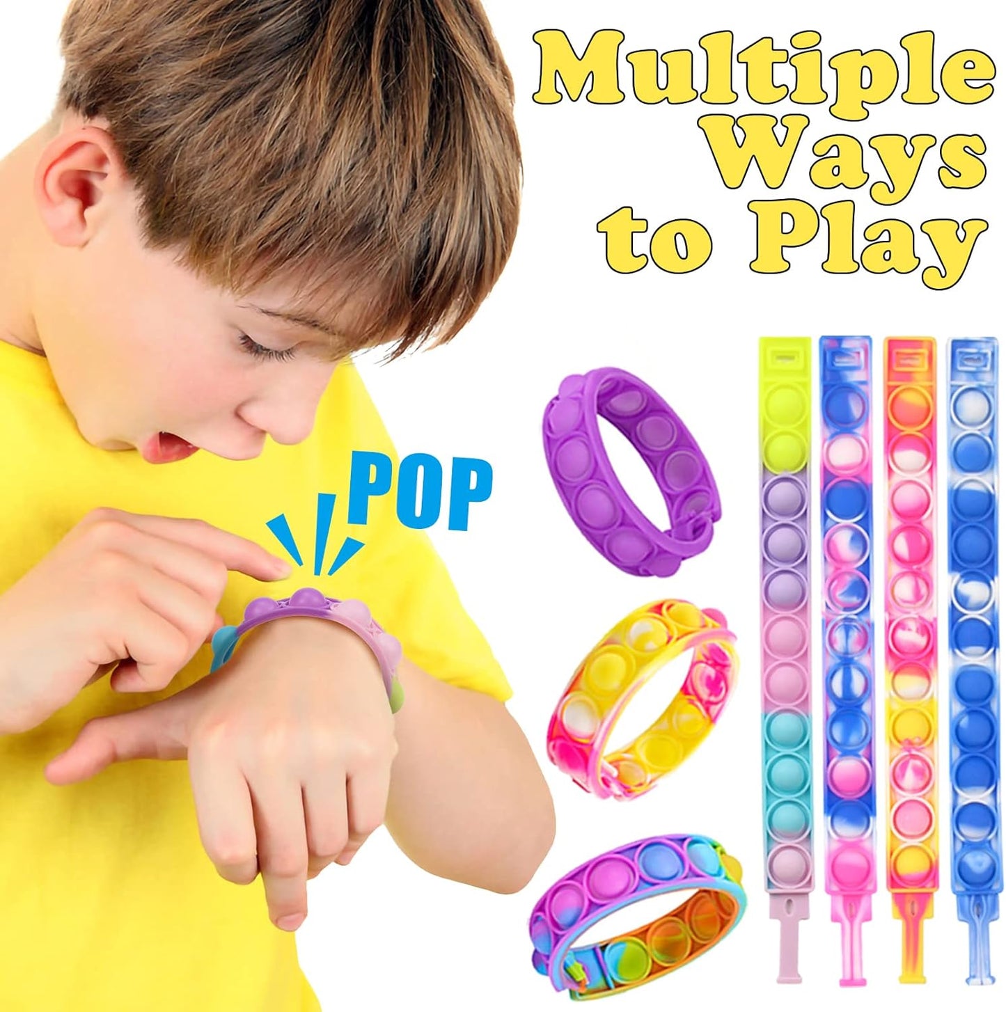 100Pcs Pop Bracelet Fidget Toys,Bubble Bracelets,Stress Anxiety Relief Sensory Toys for Kids Adults ADHD ADD Autism,Classroom Exchange Gifts,Party Favor,Birthday Gifts,Game Prizes