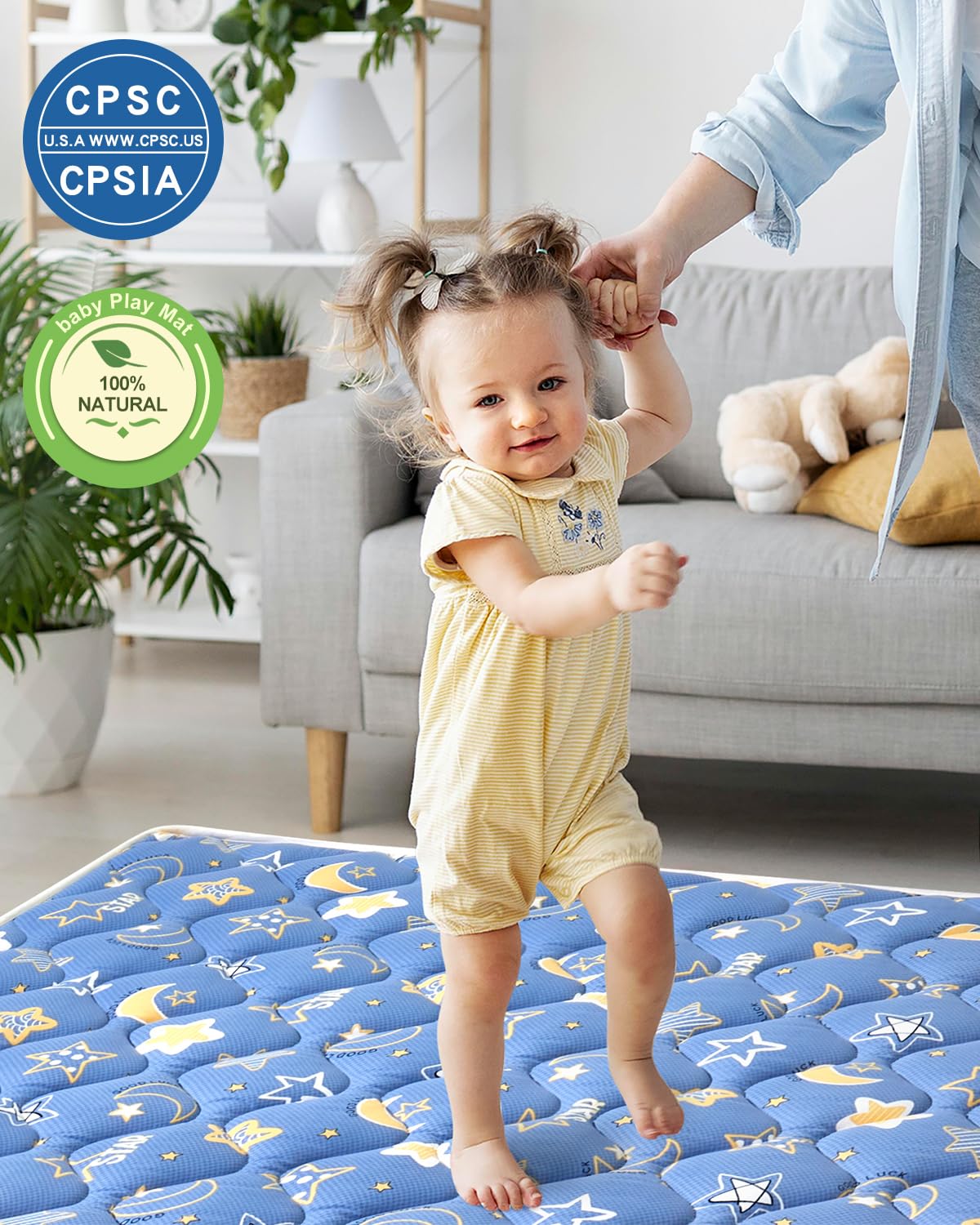 Odorless Premium Foam Baby Play Mat 79" x 63", Soft Microfiber Fabric Crawling Mat for Floor- Comfortable and Hypoallergenic, Non-Slip Cushioned Floor Playpen mat for Infants,Babies,Toddlers