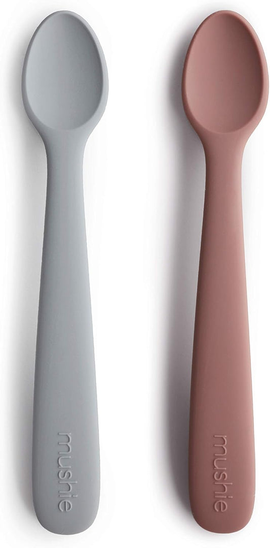mushie Silicone Baby Feeding Spoons | 2 Pack (Stone/Cloudy Mauve)