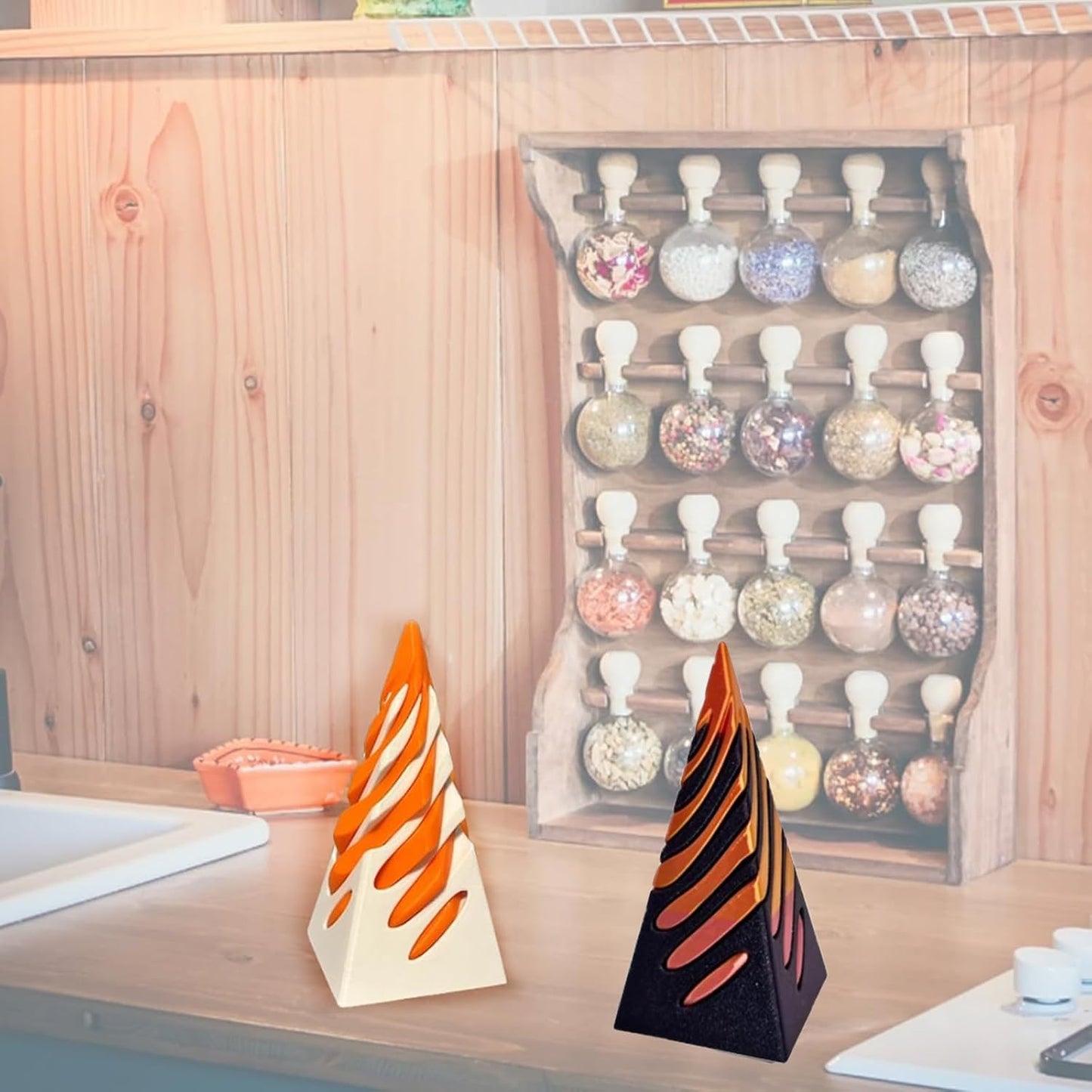 Impossible Pyramid Passthrough Sculpture,Pyramid Passthrough Sculpture-3D Printed Spiral Cone Toy Pyramid Decor Home Desktop Fidget Toys for Adults with Anxiety (Orange) (White Orange)