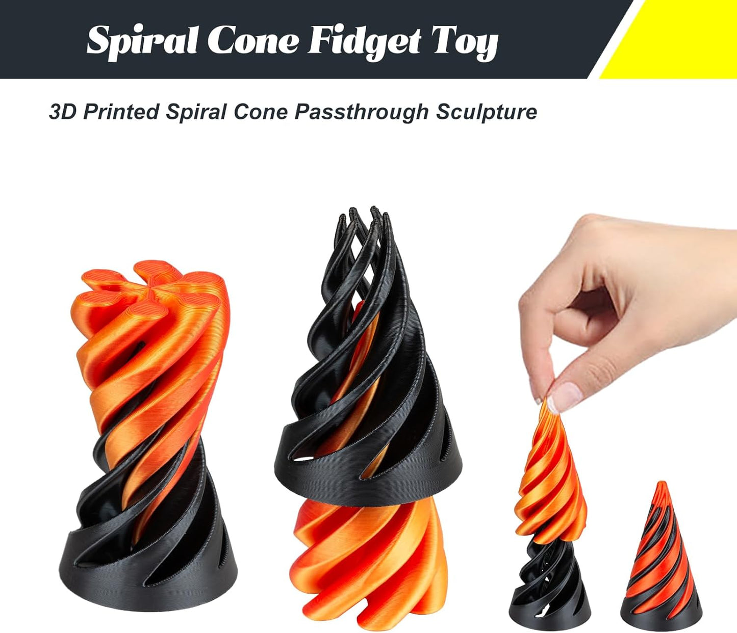 2Pcs Impossible Pyramid Passthrough Sculpture 3D Printed Spiral Cone Toy Spiral Cone Fidget Toy Pass Through Pyramid Fidget Toy Stress Relief Desk Toy Pyramid Model Relax Anxiety Toy Children Adult