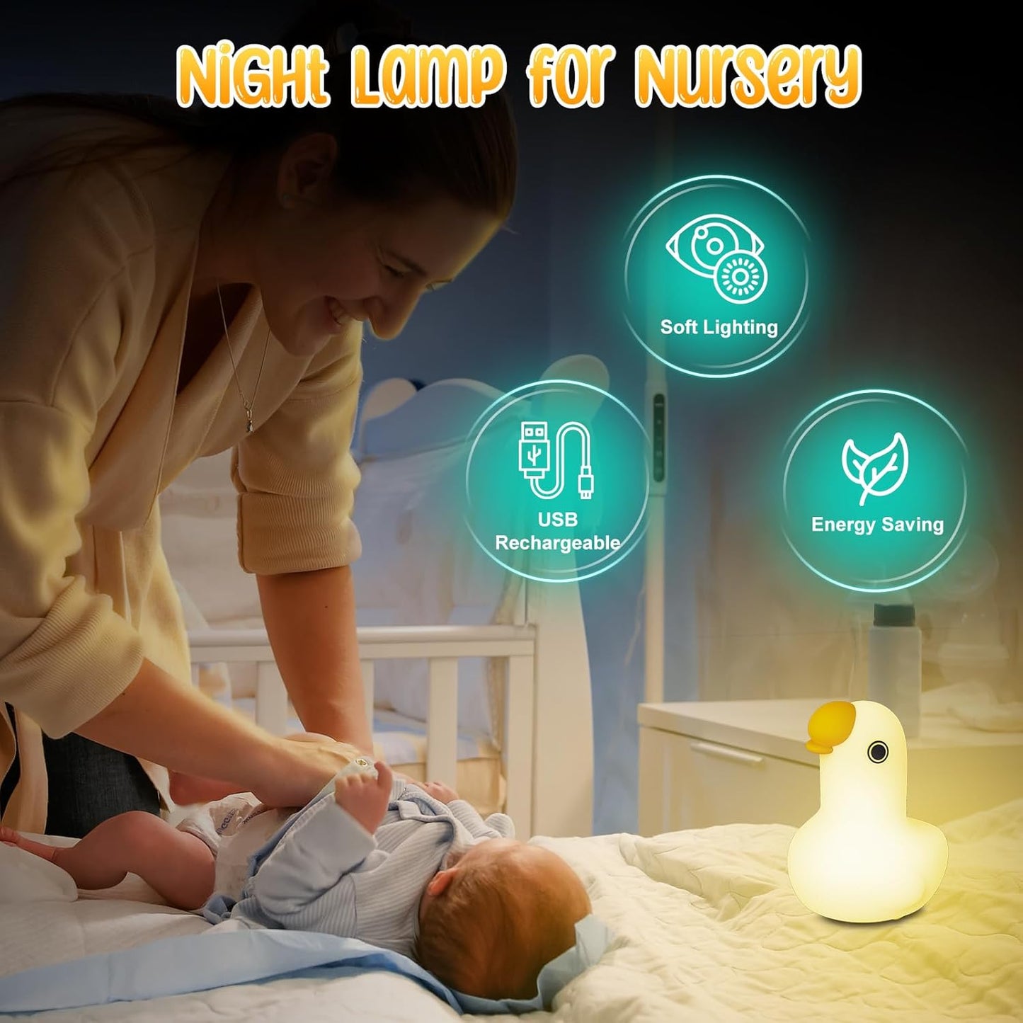 Cute Night Light for Kids Silicone Animal Goose Night Lamp Touch Sensor Rechargeable Nursery Night Lights for Baby Room Decor Gifts for Boys and Girls
