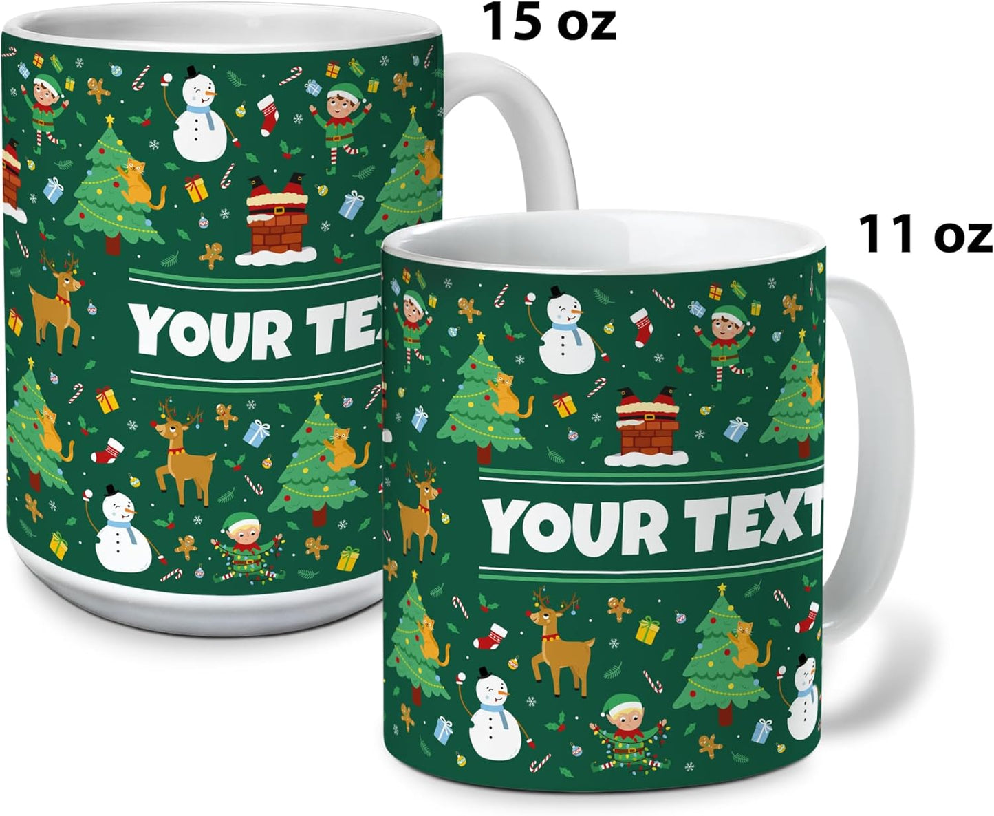 Personalized Mug for Kids - Christmas - Custom Name/Text, Ceramic Hot Chocolate/Cocoa/Coffee Cup for Boys/Girls, Holiday/Birthday Gift - 15 oz, Navy Blue Handle