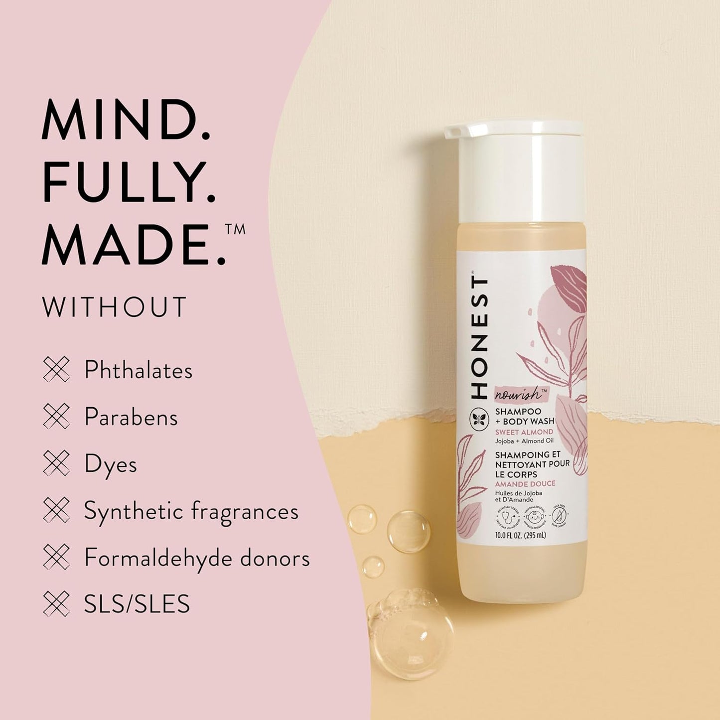 The Honest Company 2-in-1 Cleansing Shampoo + Body Wash | Gentle for Baby | Naturally Derived, Tear-free, Hypoallergenic | Sweet Almond Nourish, 18 fl oz