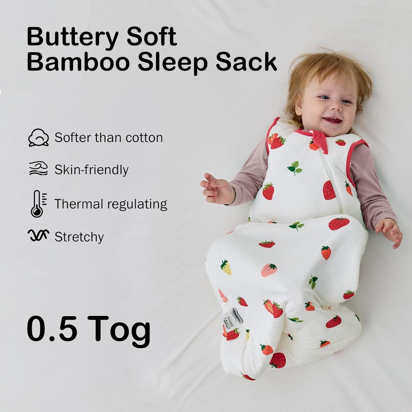 BubblePanda Rayon Made from Bamboo Sleep Sack 0-6 Months 0.5 Tog Soft Newborn Sleep Sack 3-6 Months for Infant Babies 2-Way Zipper Wearable Blanket Baby 0-3 Months