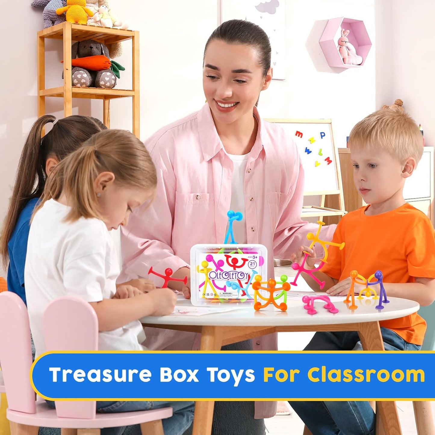 OleOletOy Suction Fidget Toys for Kids: 21 Pack Suction Cup People Toys - Fidget Toys Bulk Treasure Box Toys for Kids Autism Classroom Calm Down Corner - Prizes for School Party Favors