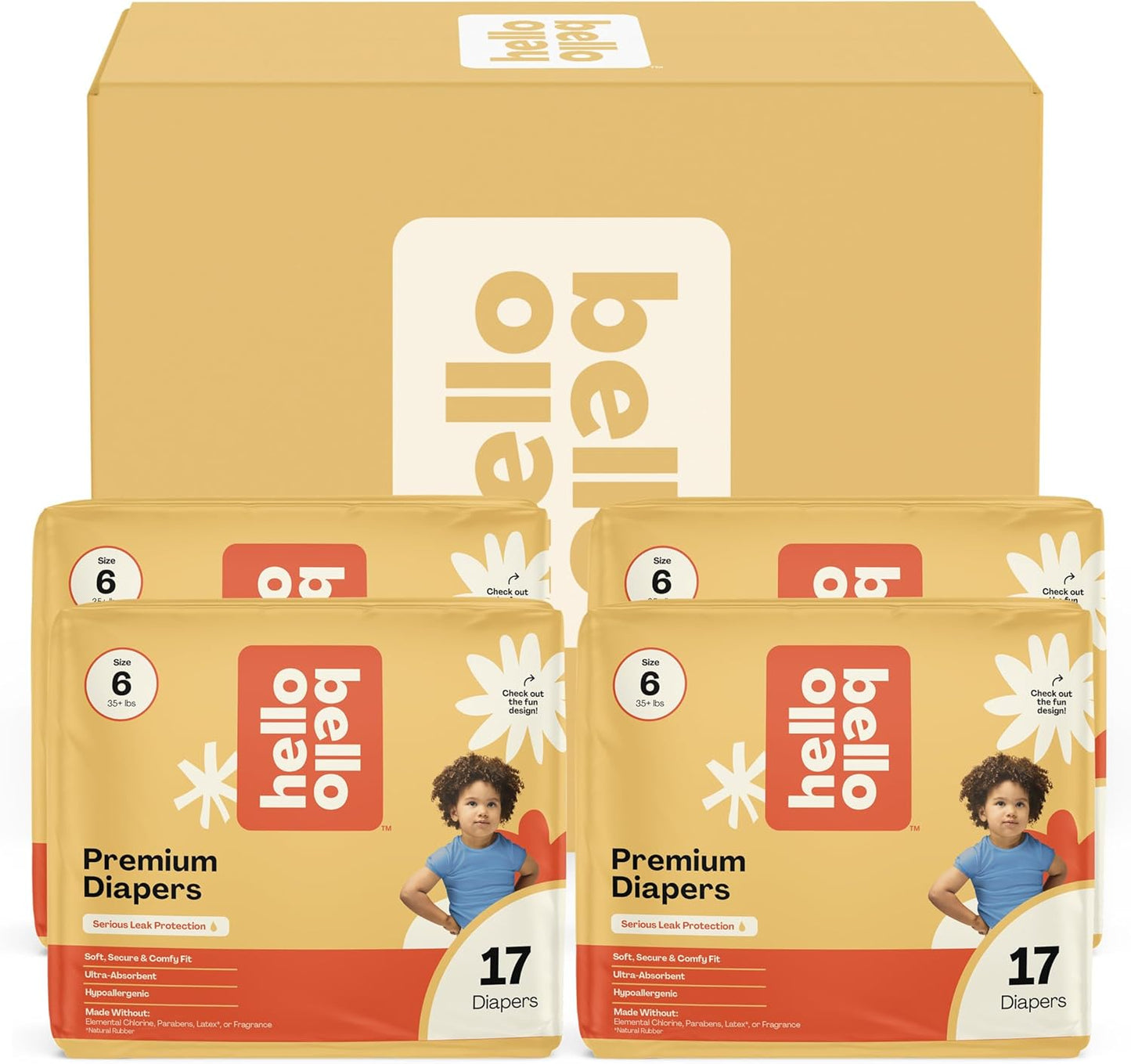 Hello Bello Premium Baby Diapers Size 6 I 17 Count (Pack of 4) of Disposable, Extra-Absorbent, Hypoallergenic, and Eco-Friendly Baby Diapers with Snug and Comfort Fit I Surprise Girl Patterns