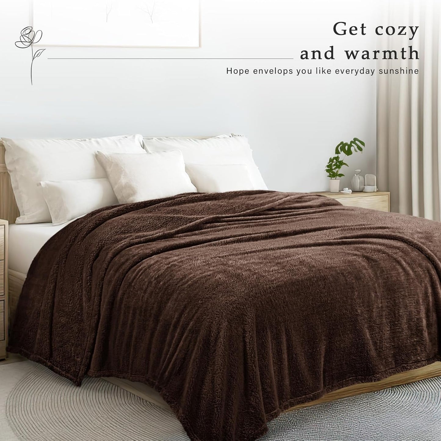 Exclusivo Mezcla King Size Flannel Fleece Blanket, Super Soft Velvet Plush Bed Blanket, Fuzzy Cozy and Warm for All Seasons, 90x104 Inches, Coffee