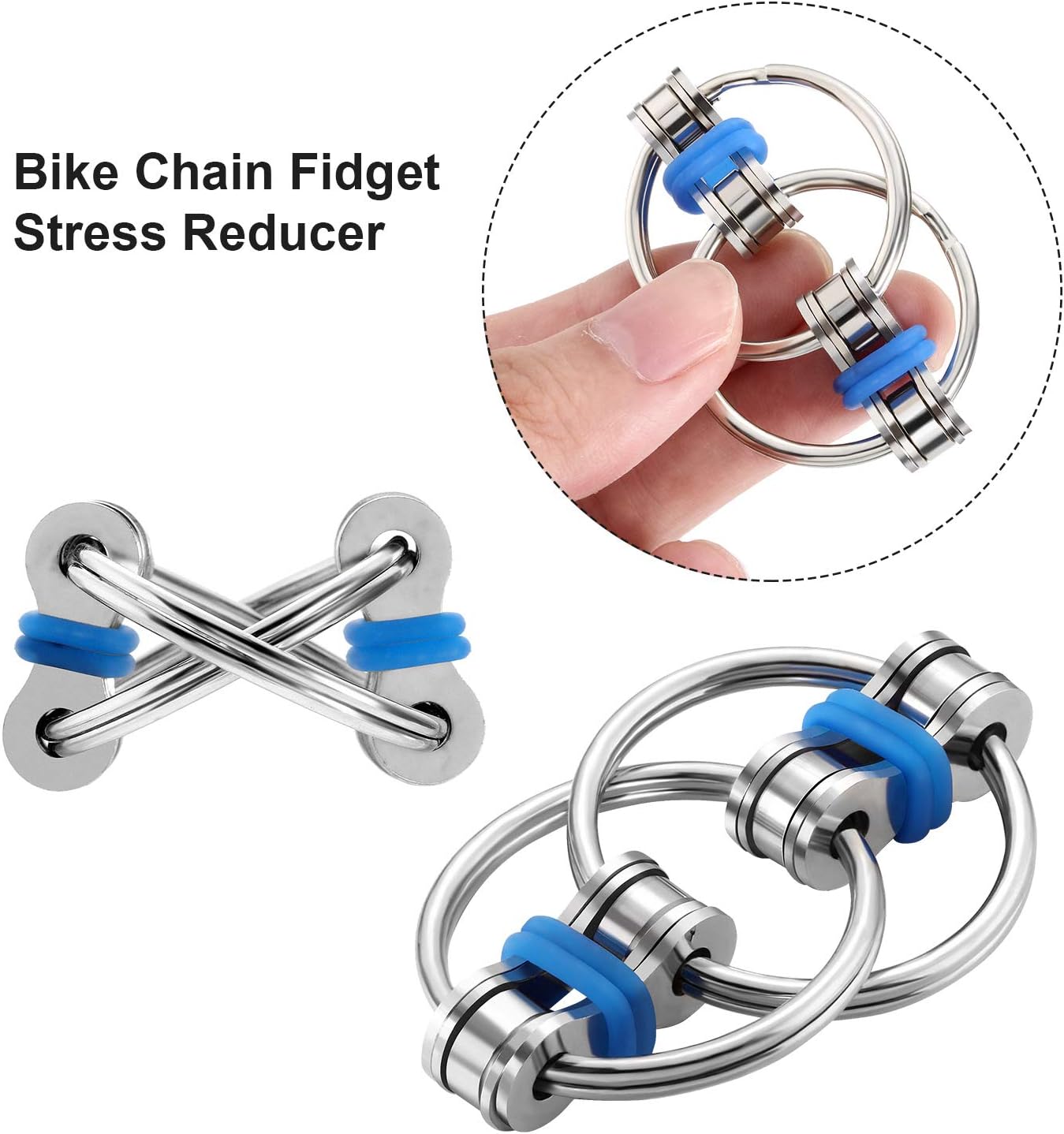 12 Pcs Fidgets Toys Set Flippy Roller Chain Toy Fidget Chain for Adults and Teenagers in Learning Help Anxiety Relief Bike Chain Toys for ADHD (4 Colors)