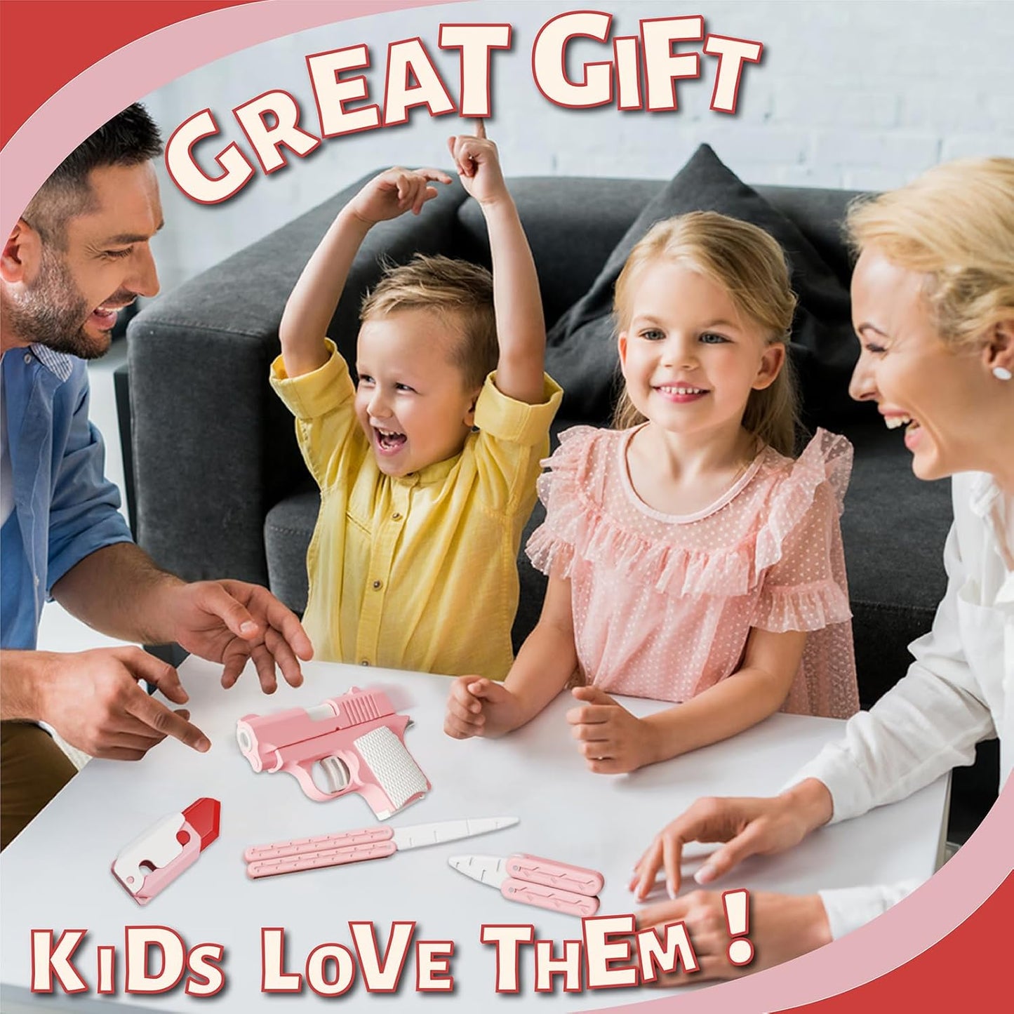 4 PCS Fidget Toys Set，3D Printing Fidget Knife Toy and Pistol Toys,Fidget Toys Adults and Kids，Sensory Toy Fidget Toys for Classroom，Suitable for Relieving ADHD,Stress, Anxiety (Pink Set)