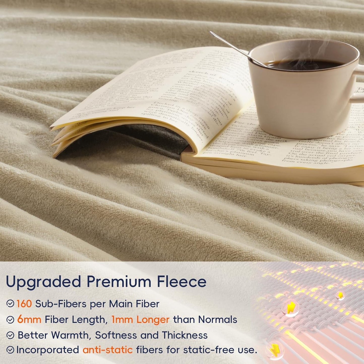 PHF Ultra Soft Fleece Blanket King Size, No Shed No Pilling Luxury Plush Cozy 300GSM Lightweight Blanket for Bed, Couch, Chair, Sofa Suitable for All Season, 108" x 90", Khaki