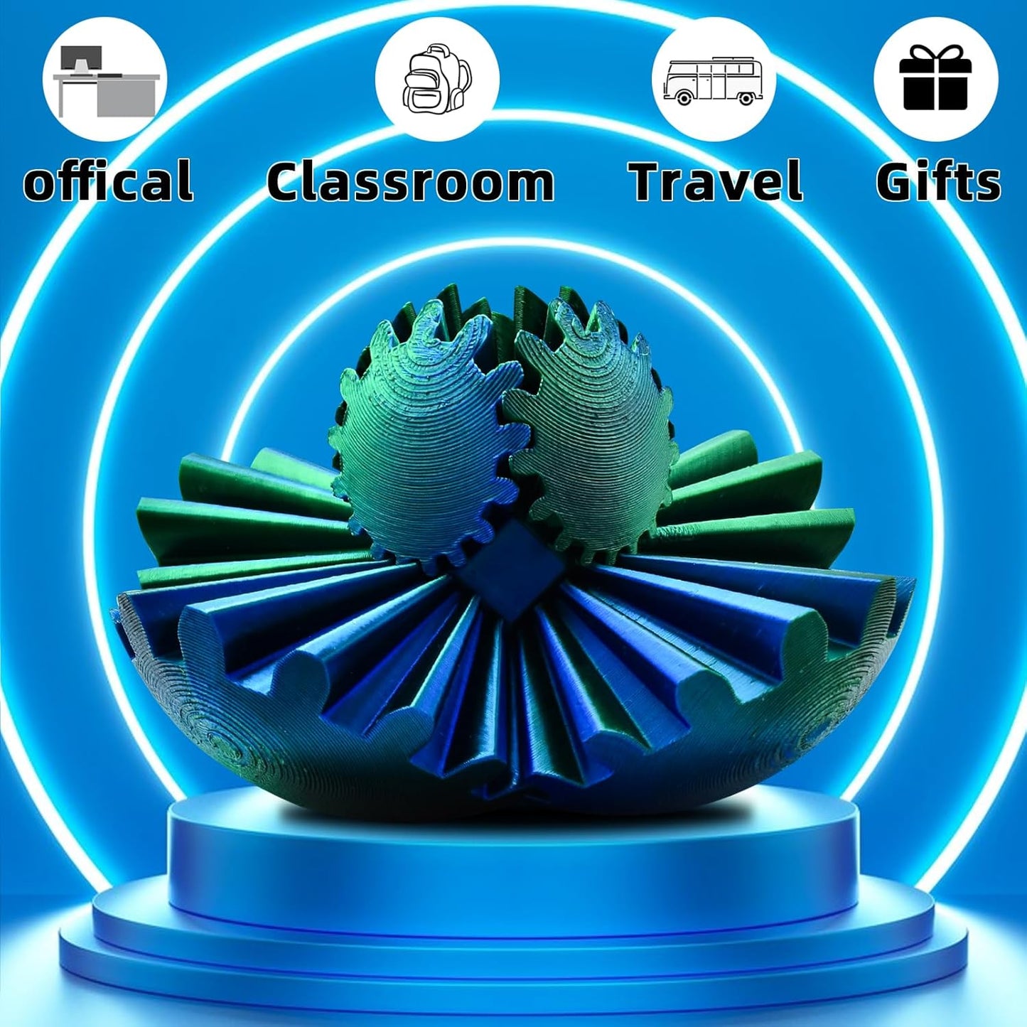 3D Printed Gear Ball,Funny Spin Ball Cube Fidget Toy,Activity Gear Sphere Fidget Spinner Hand Toy,Executive Desk Toys,Creative Gift (Green)