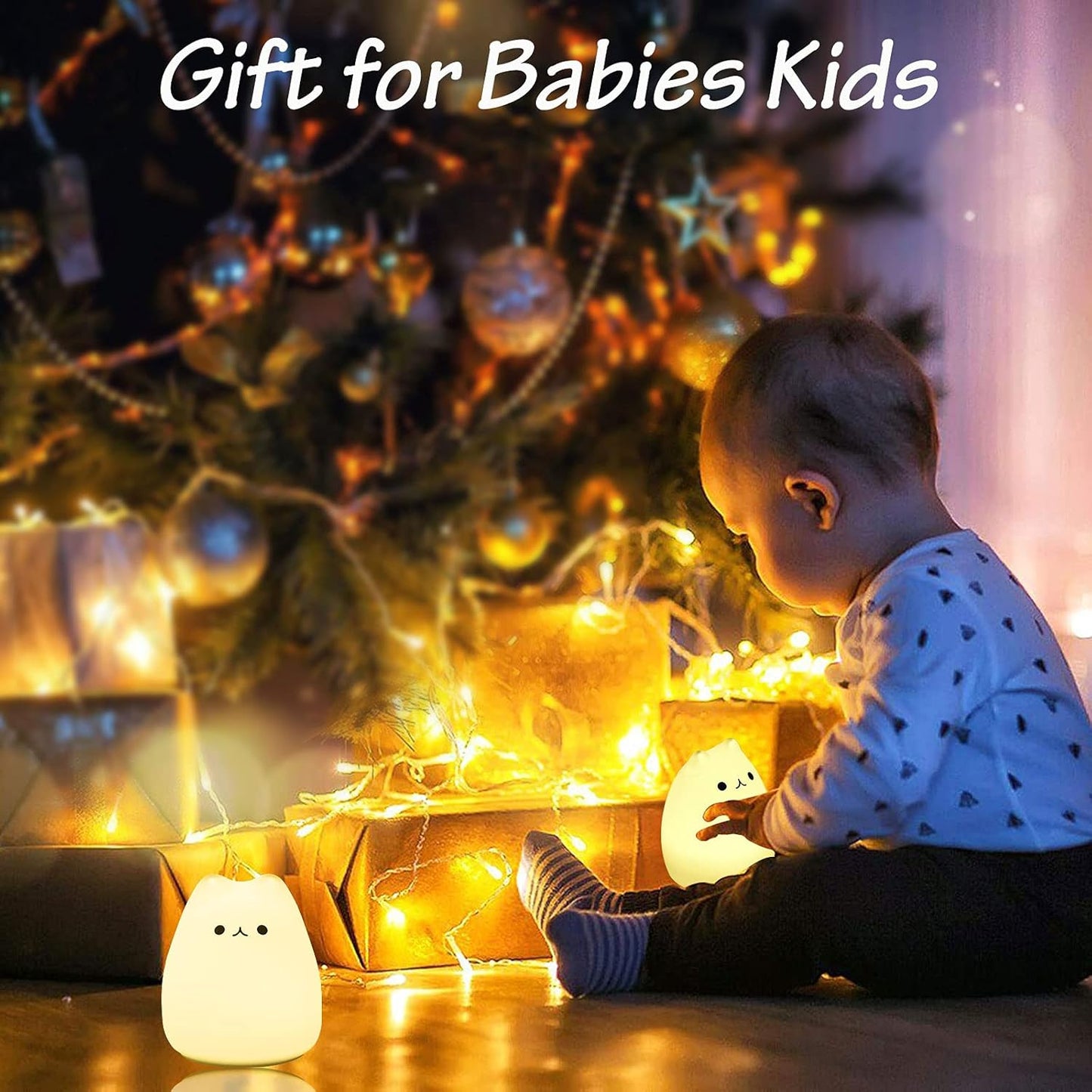 LED Night Light for Kids, Cute Nursery Color Changing Cat Night Light with Tap Control, Battery Powered Portable Squishy Silicone Soft Lamp Gifts for Baby Girls Boys Toddler Children Bedroom